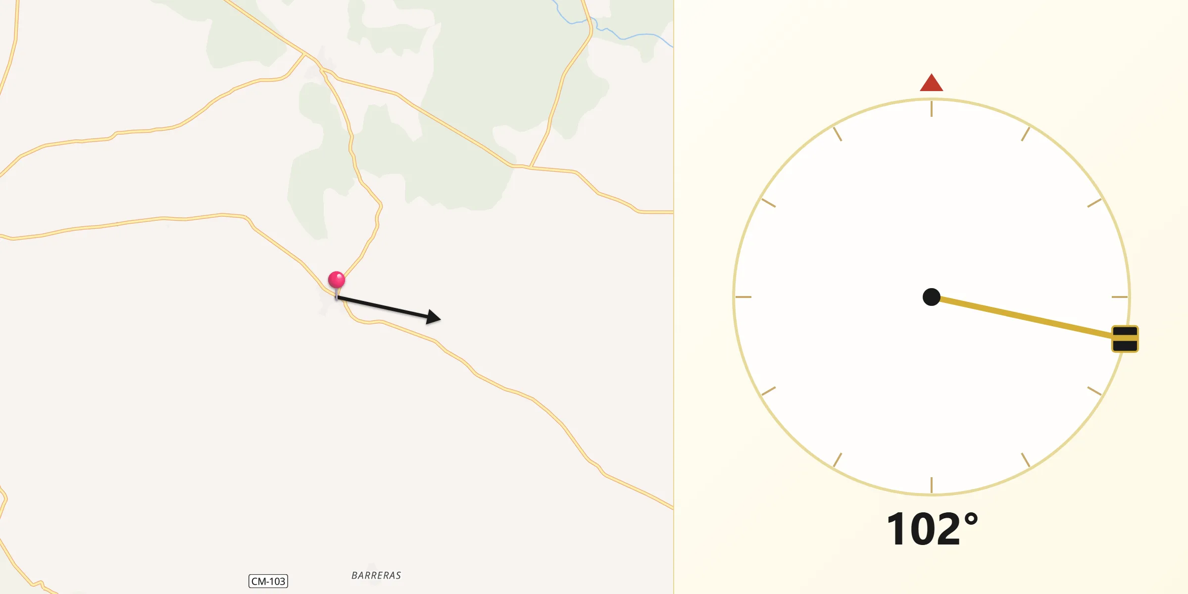 Dirección de la Qibla desde Villasbuenas