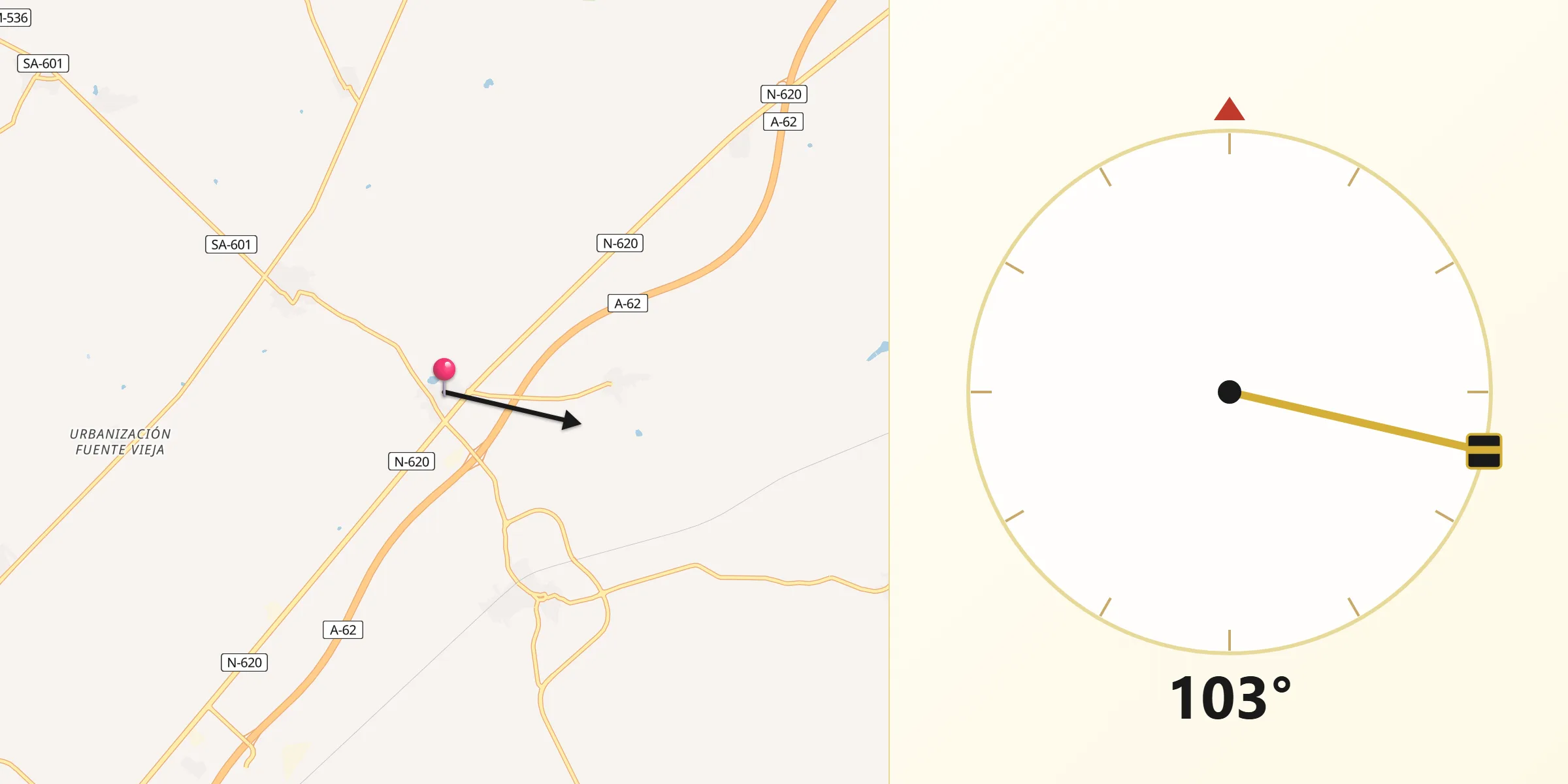 Dirección de la Qibla desde Pedrosillo el Ralo