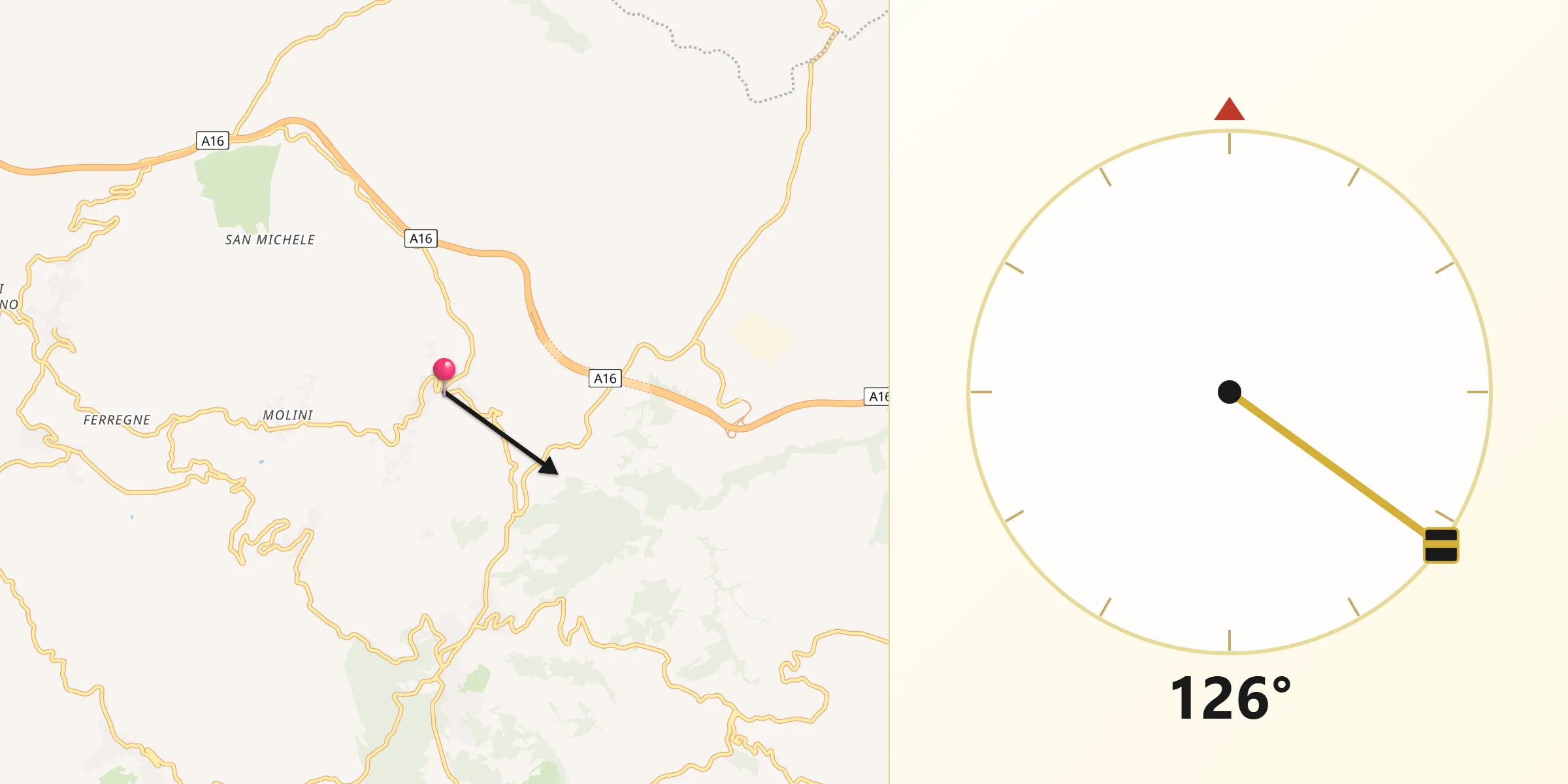 Direzione della Qibla da Vallesaccarda