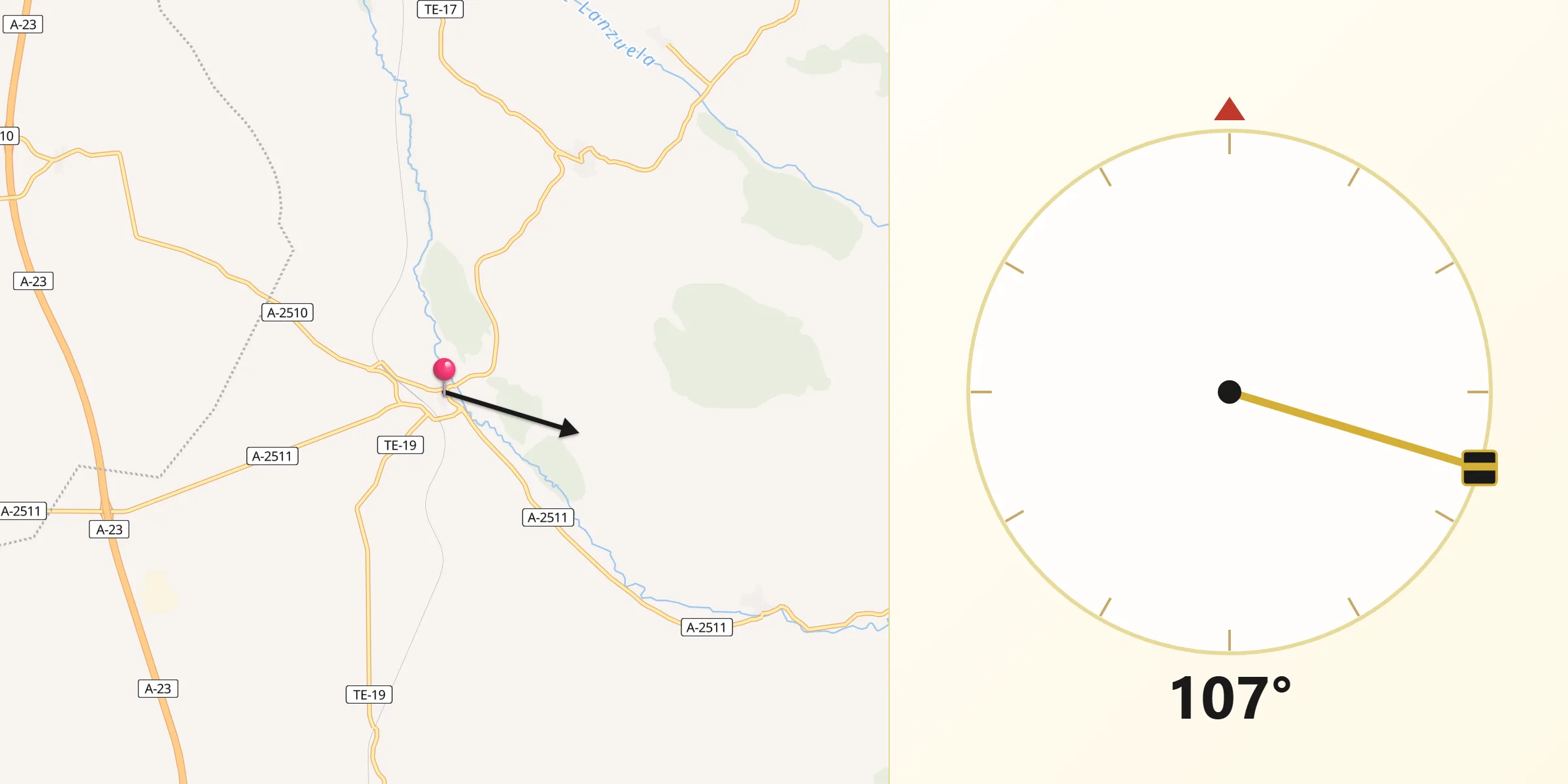 Dirección de la Qibla desde Ferreruela de Huerva