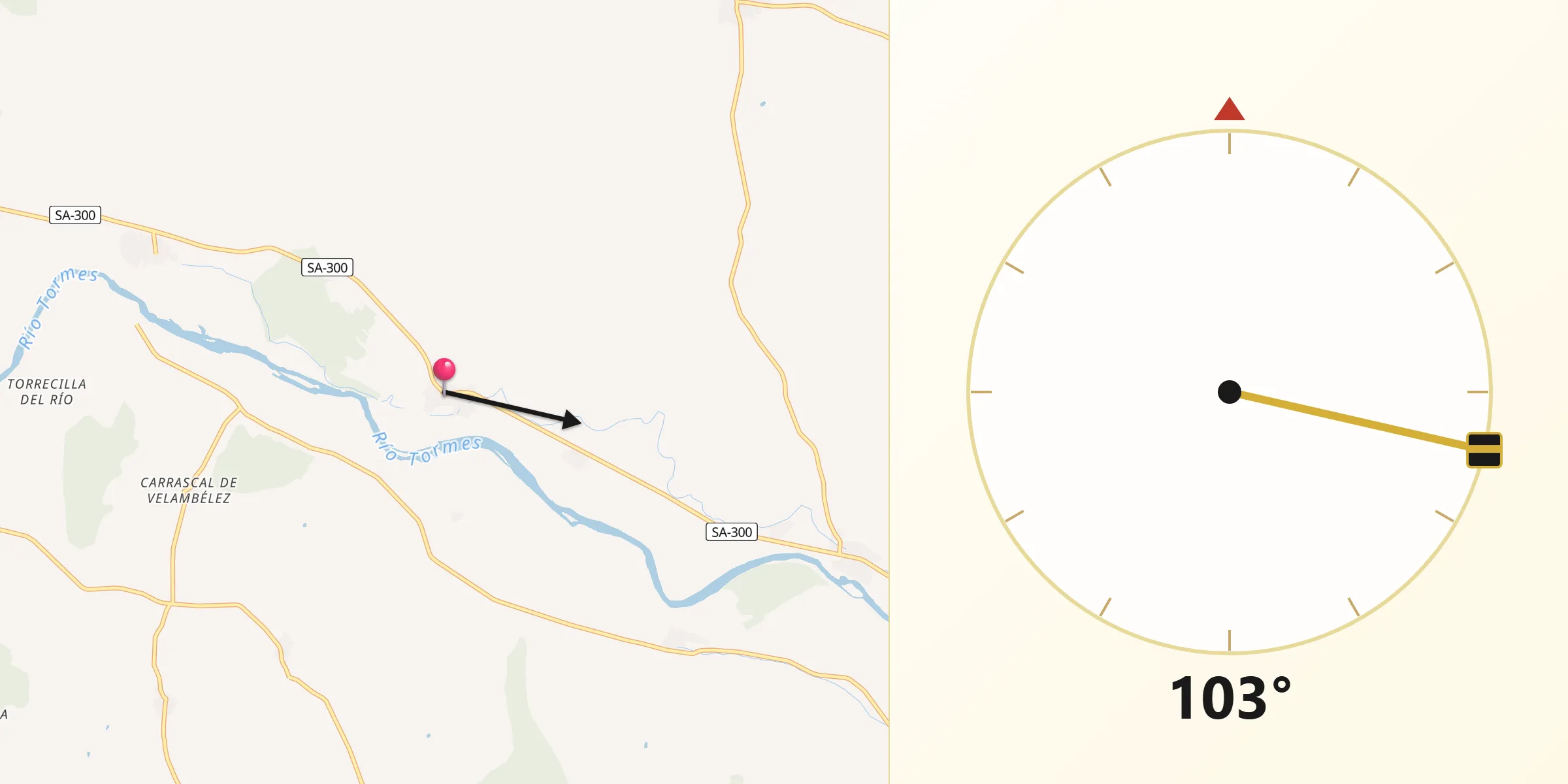 Dirección de la Qibla desde Almenara de Tormes