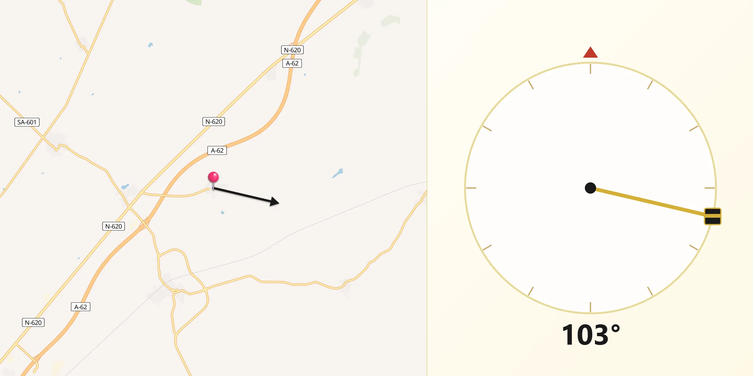 Dirección de la Qibla desde Villaverde de Guareña