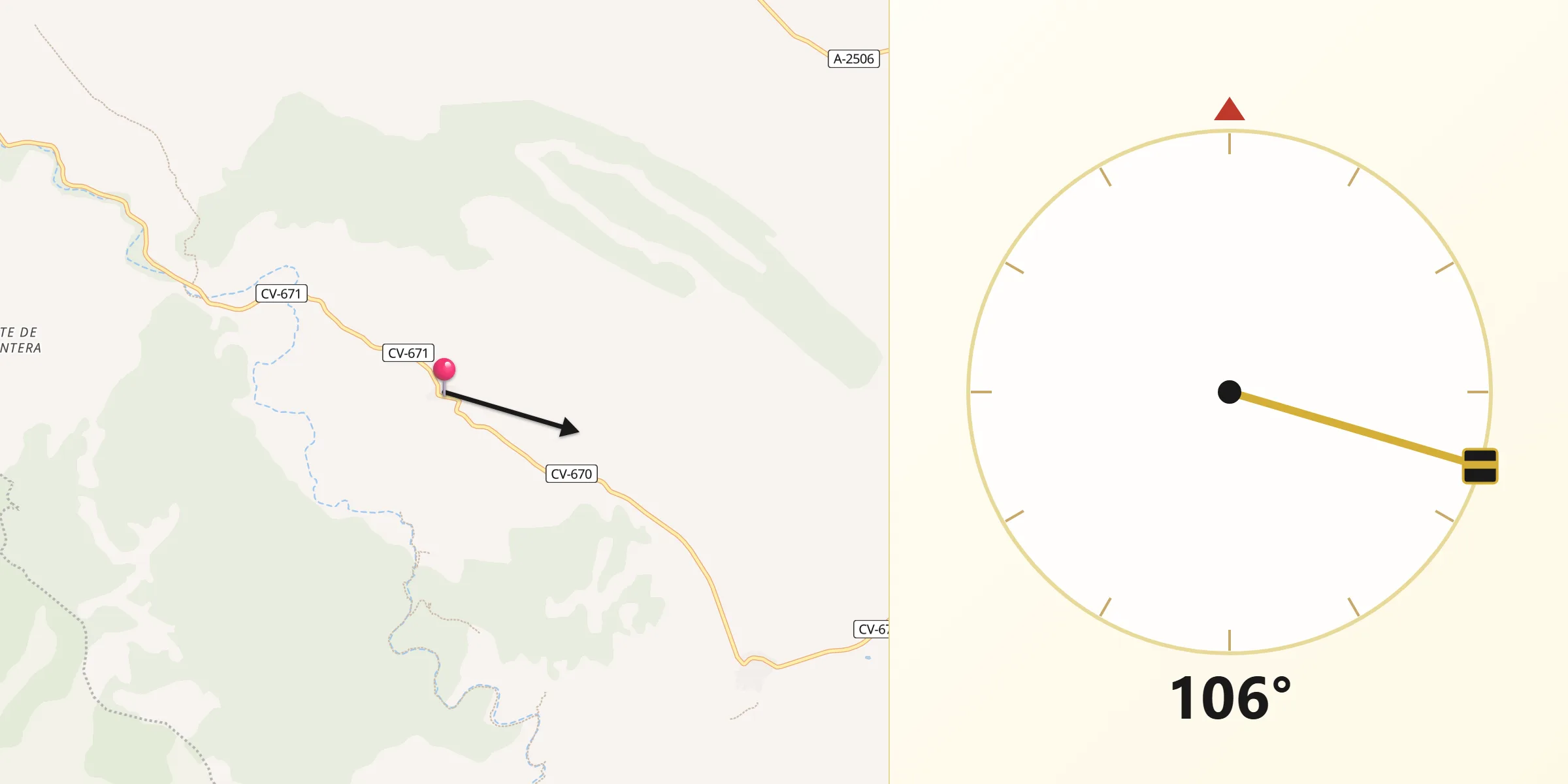 Dirección de la Qibla desde Aldehuela de Liestos