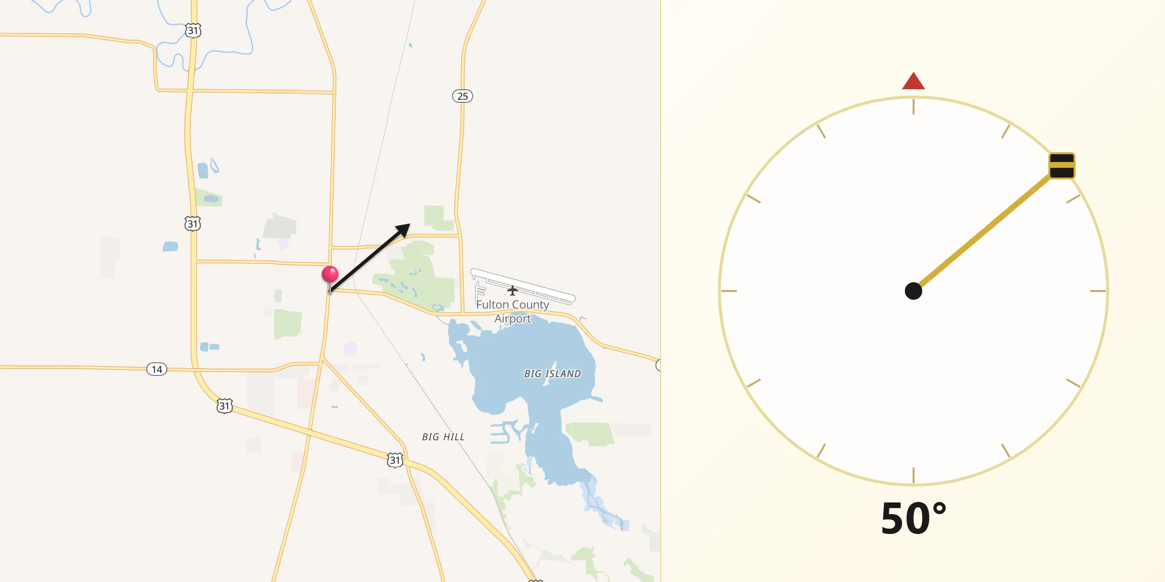 Dirección de la Qibla desde Rochester