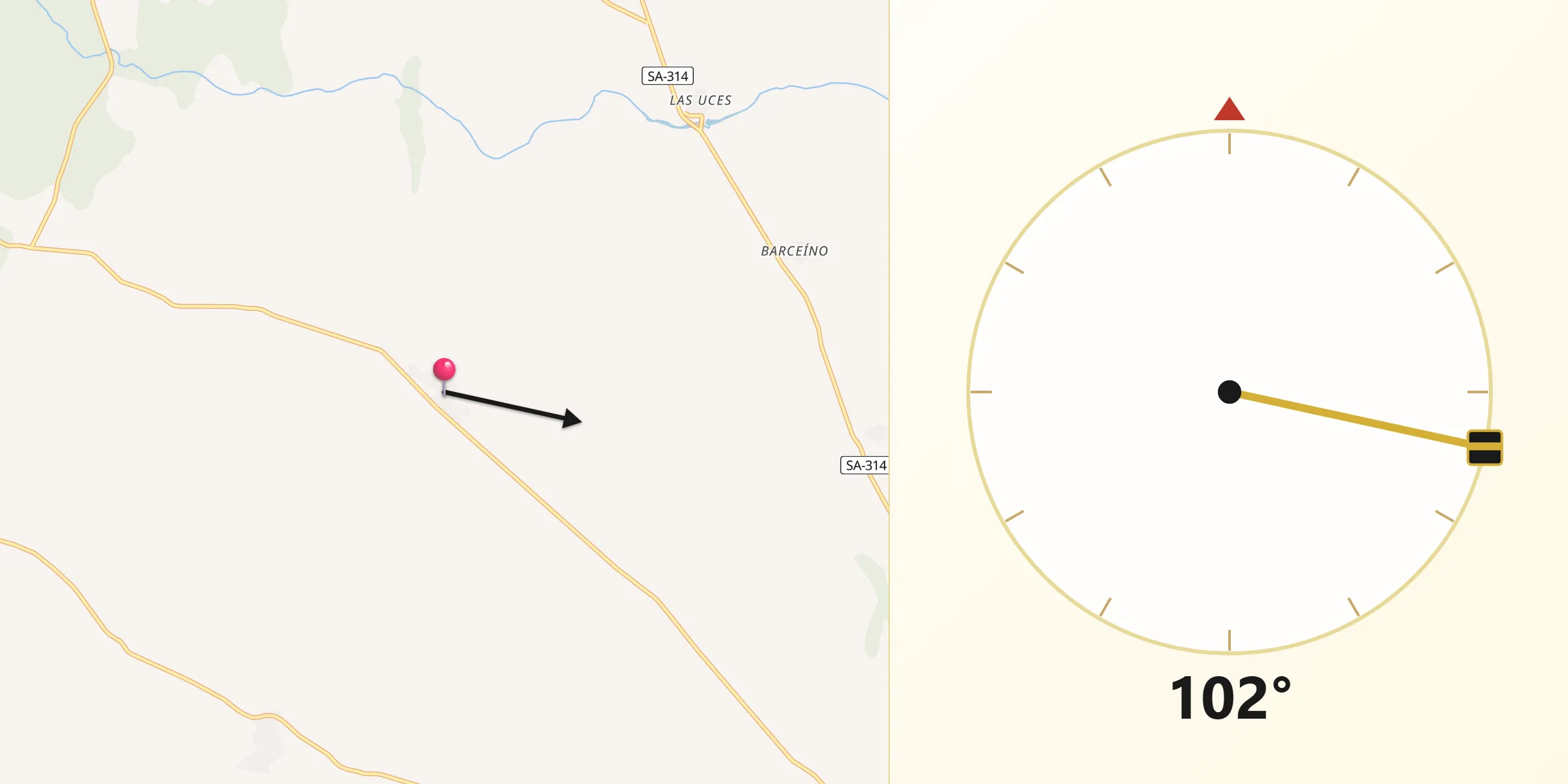 Dirección de la Qibla desde Valderrodrigo
