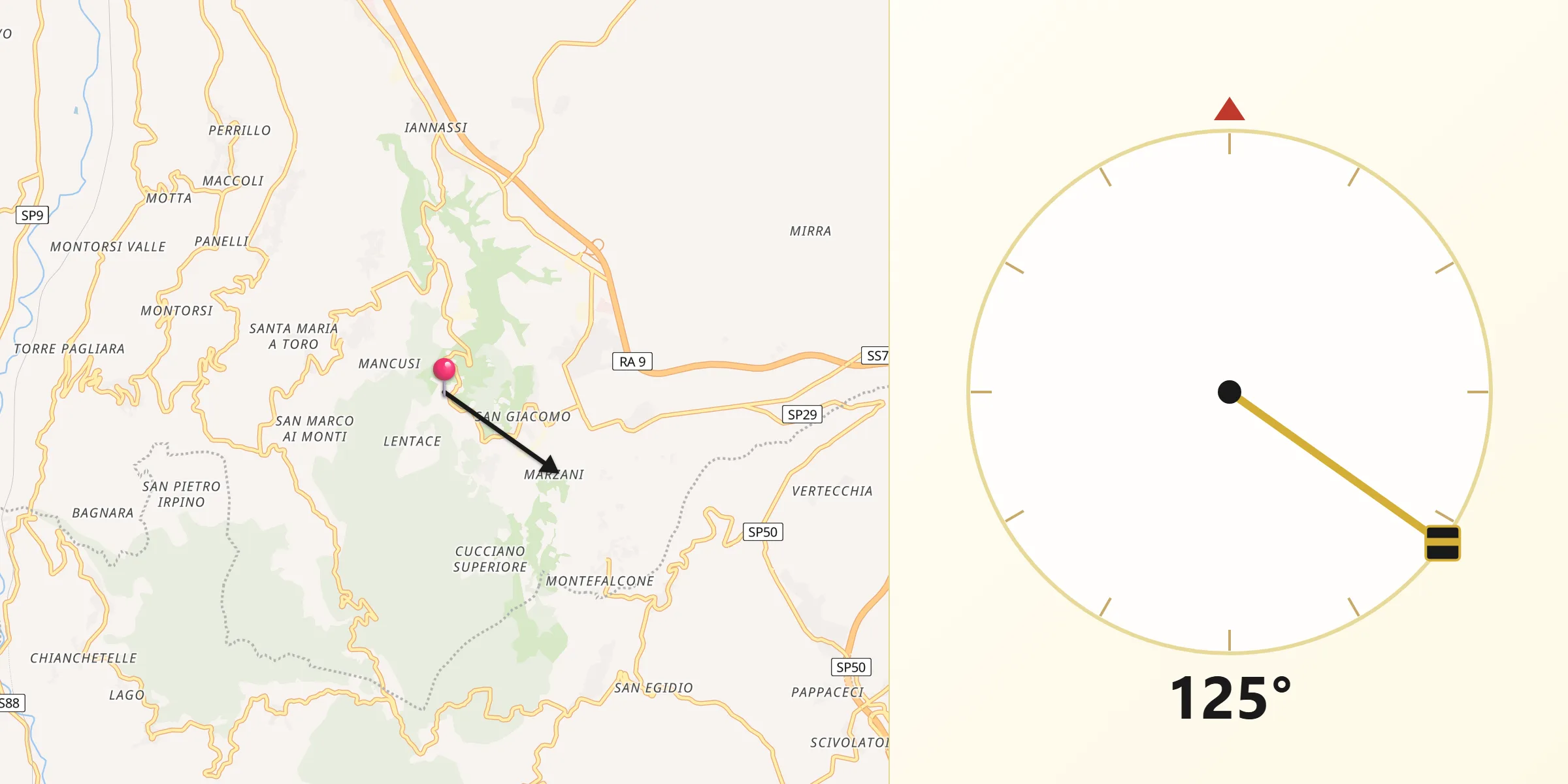 Direzione della Qibla da San Martino Sannita