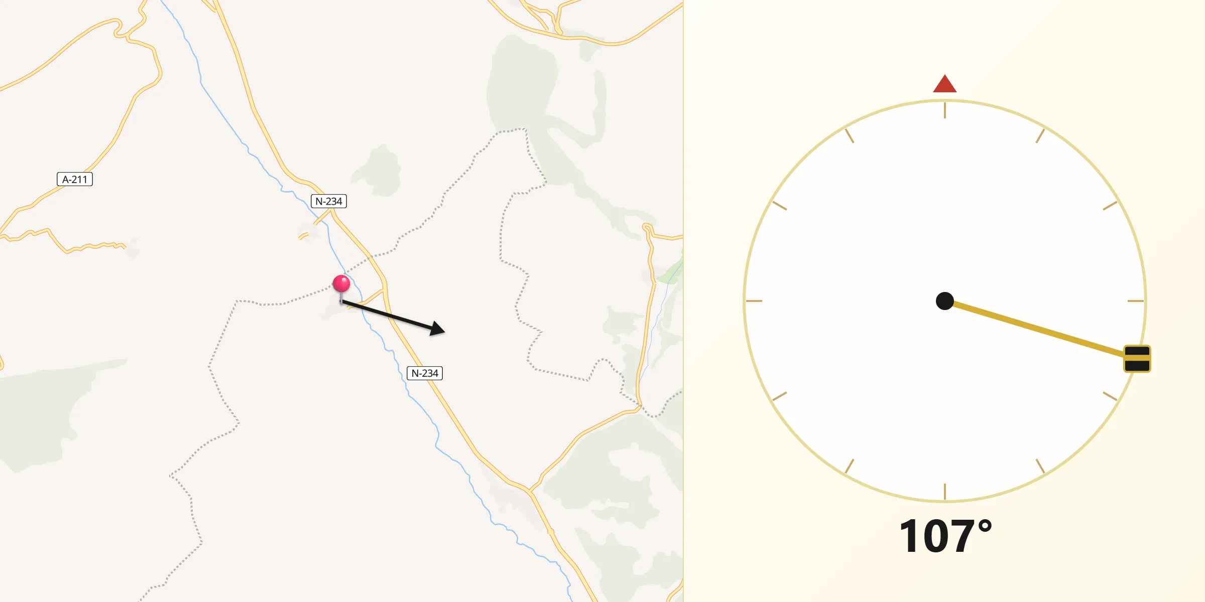 Dirección de la Qibla desde San Martín del Río