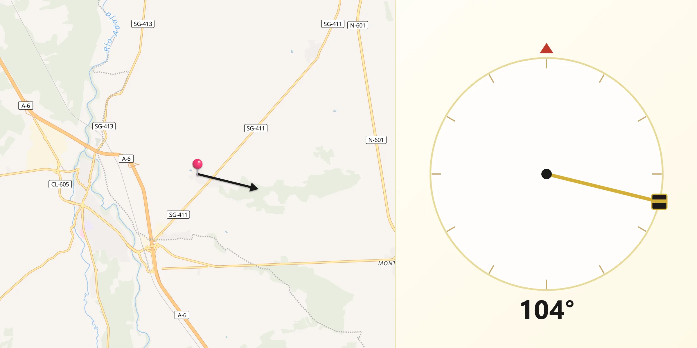 Dirección de la Qibla desde Martín Muñoz de la Dehesa