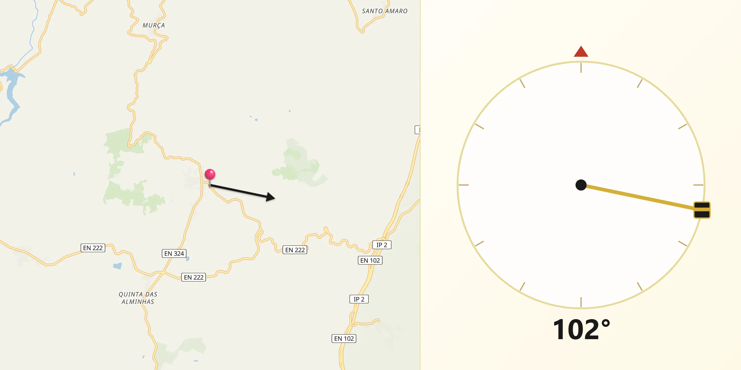 Direção da Qibla a partir de Freixo de Numão