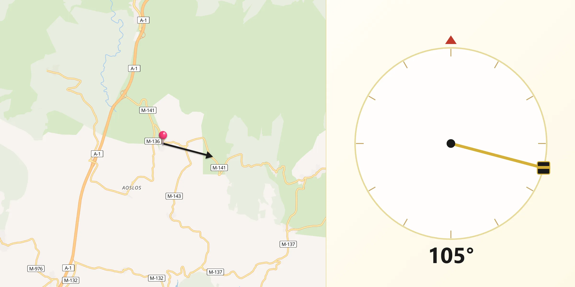Dirección de la Qibla desde Horcajo de la Sierra