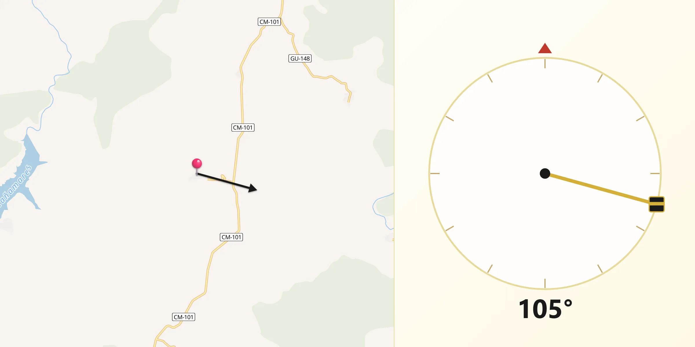 Dirección de la Qibla desde Angón