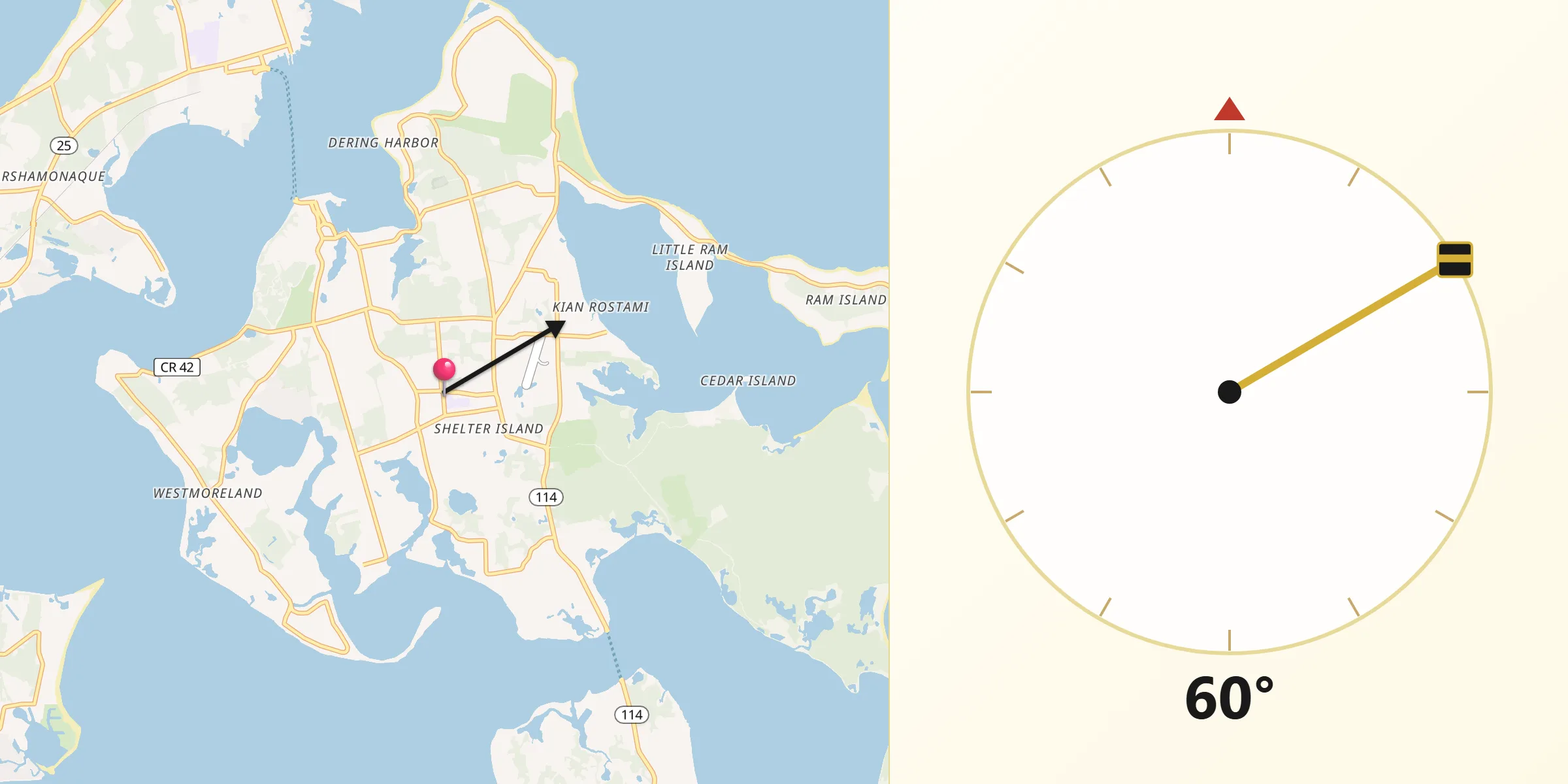 Qibla Direction from Shelter Island