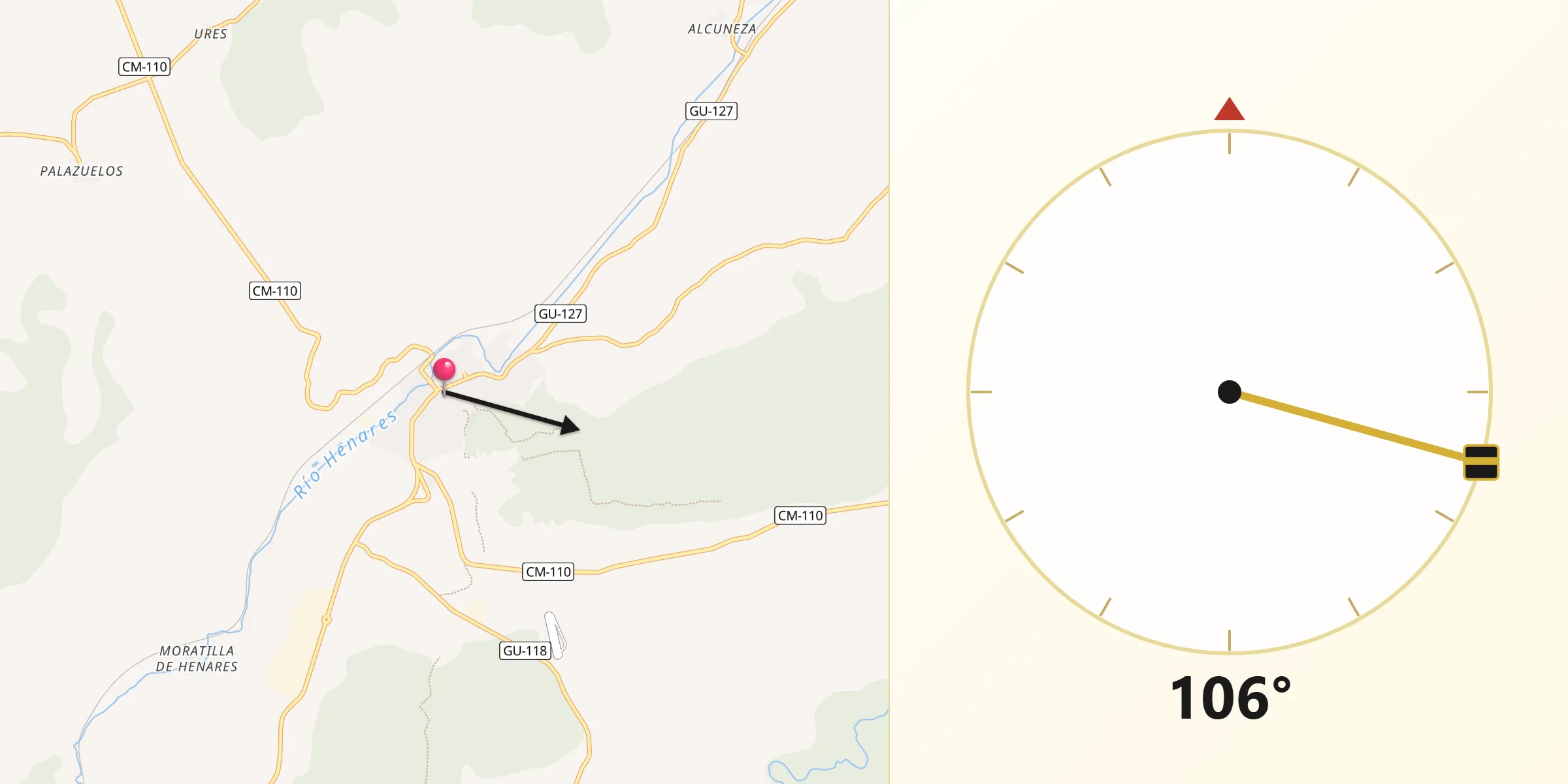 Dirección de la Qibla desde Sigüenza