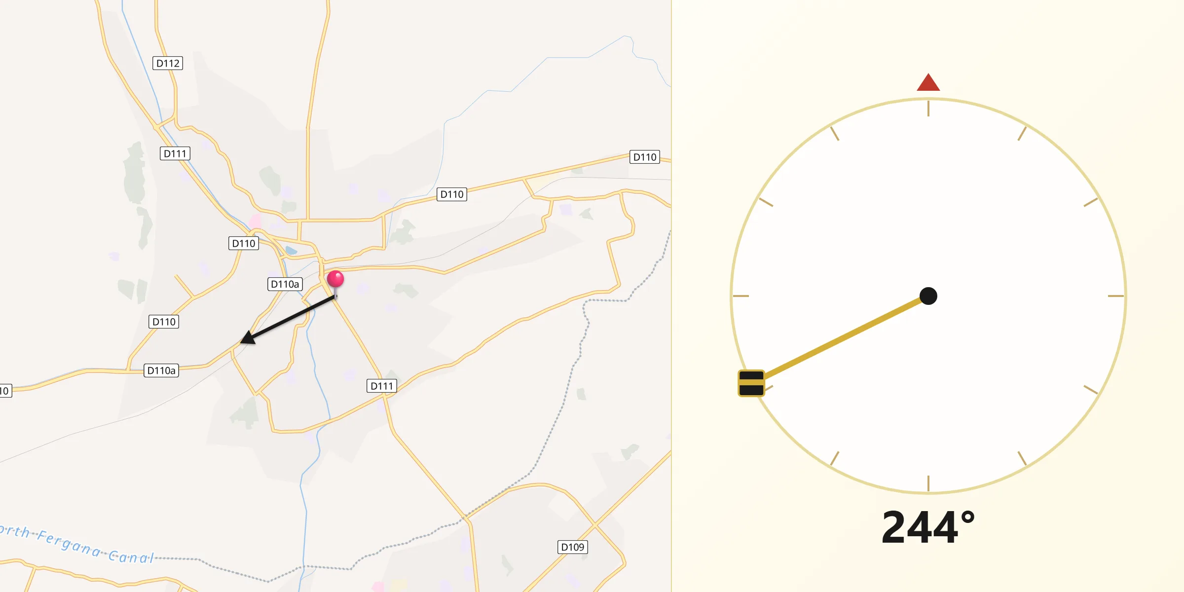 Direction vers la Qibla depuis Chortoq