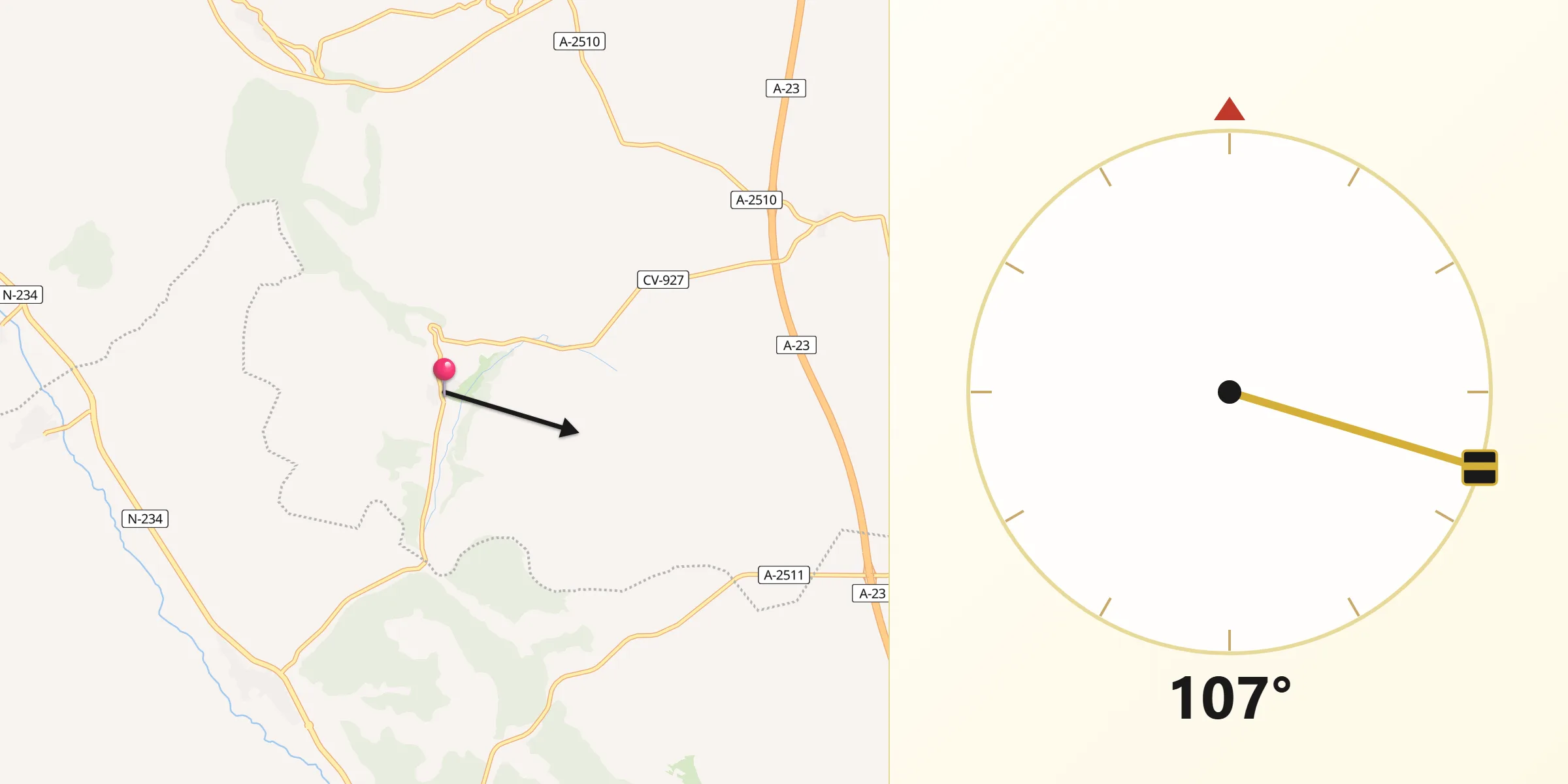 Dirección de la Qibla desde Anento