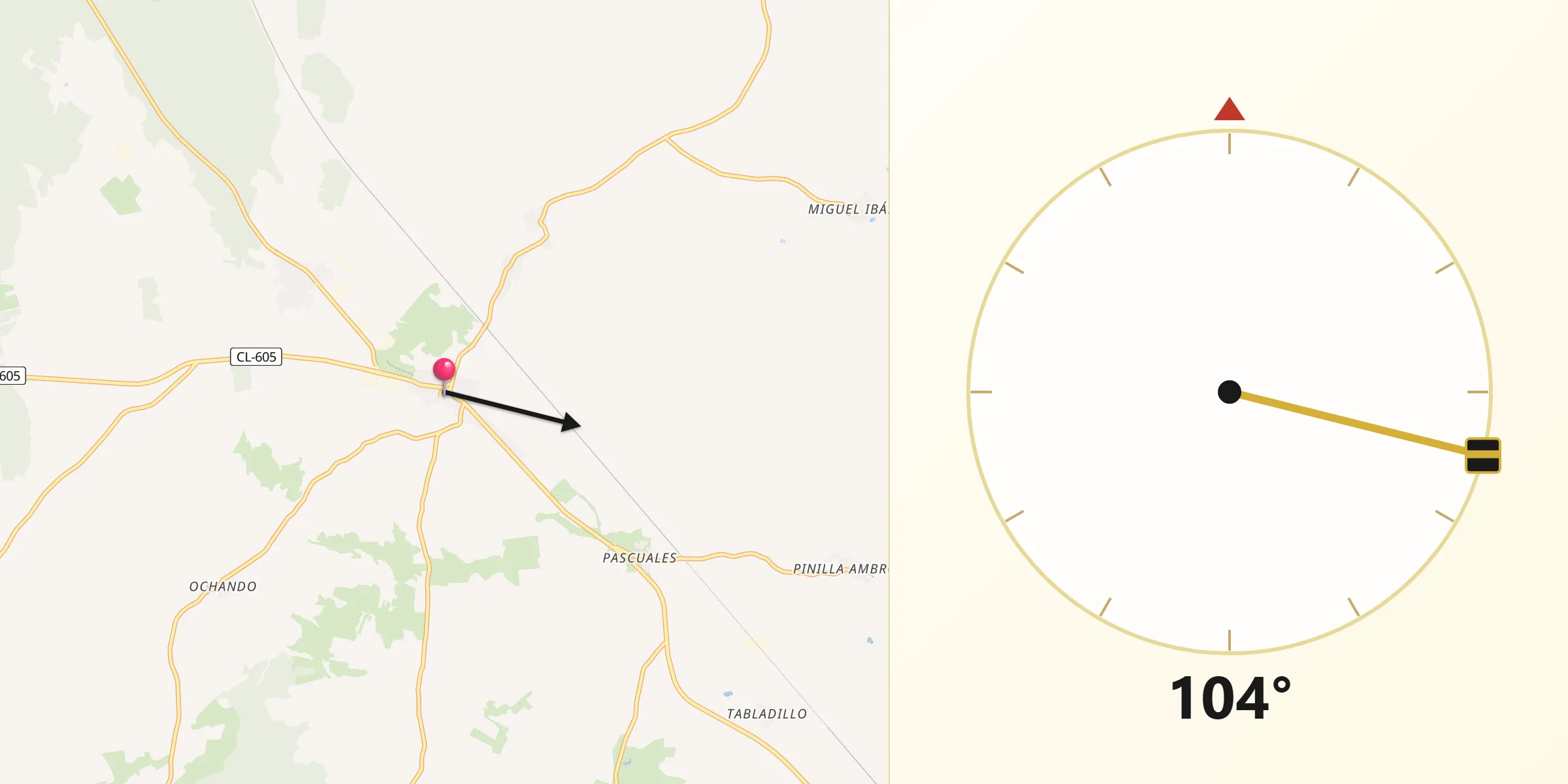 Dirección de la Qibla desde Santa María la Real de Nieva