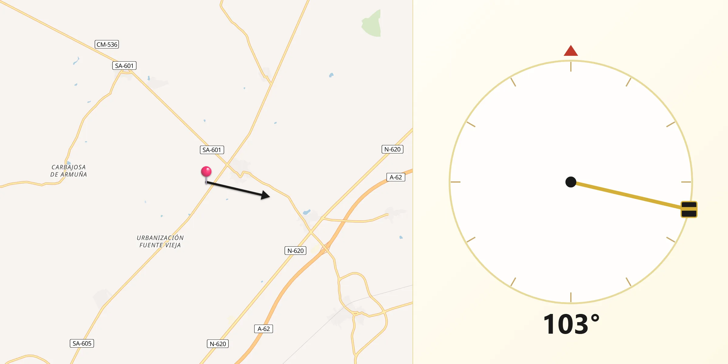 Dirección de la Qibla desde La Vellés