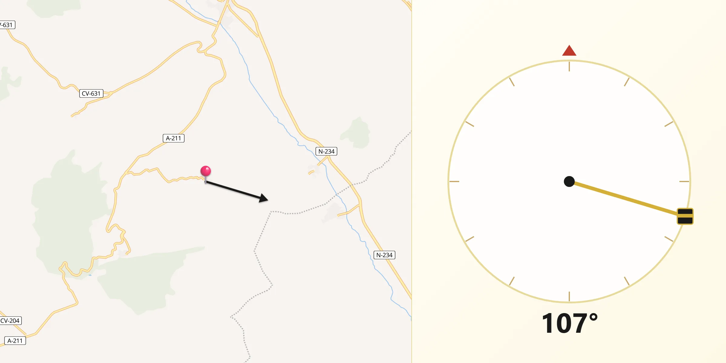 Dirección de la Qibla desde Valdehorna