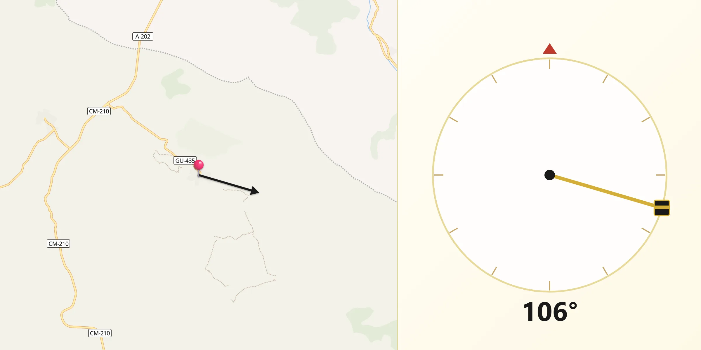 Dirección de la Qibla desde Fuentelsaz