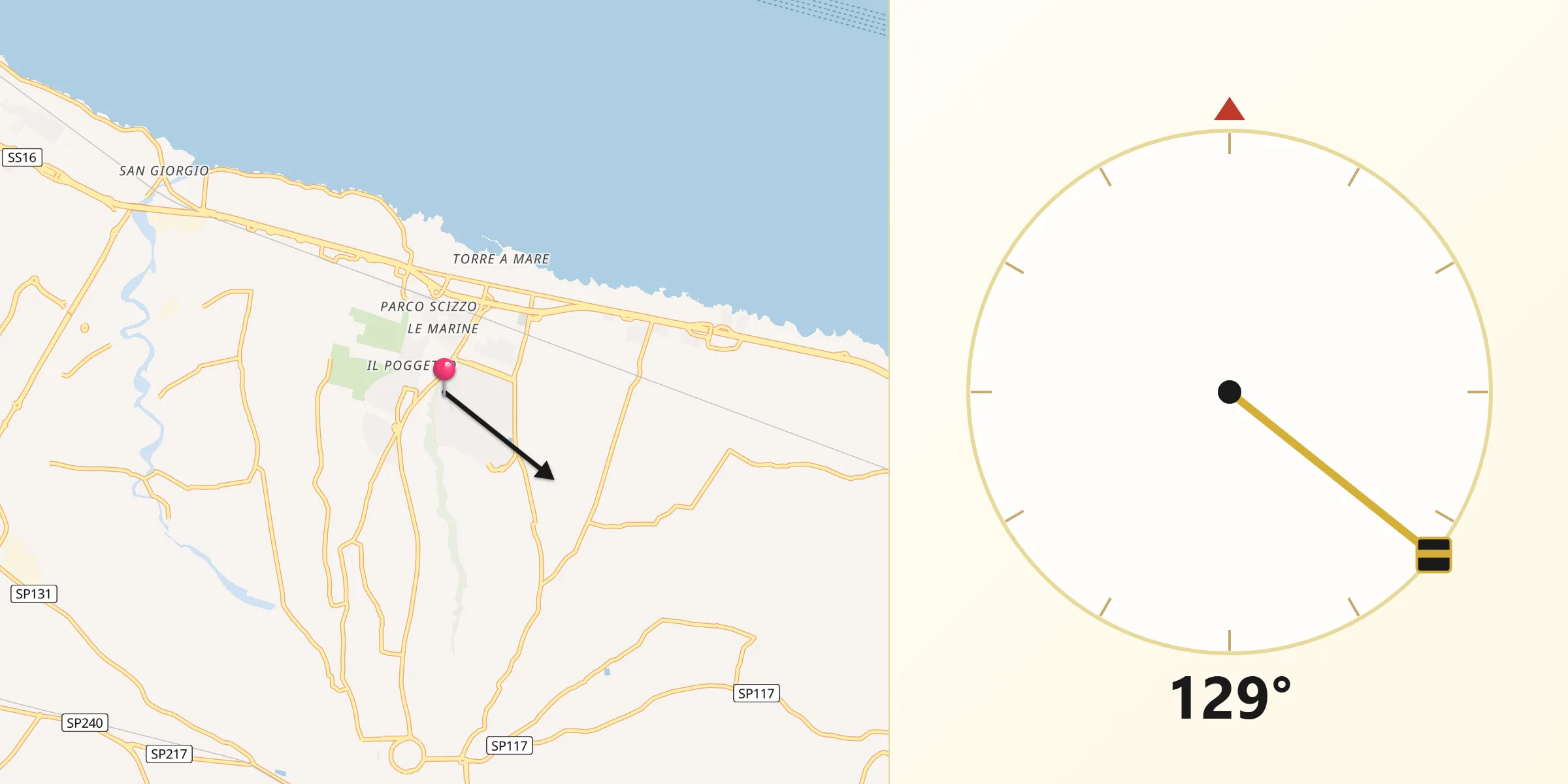 Direzione della Qibla da Parco Scizzo-Parchitello