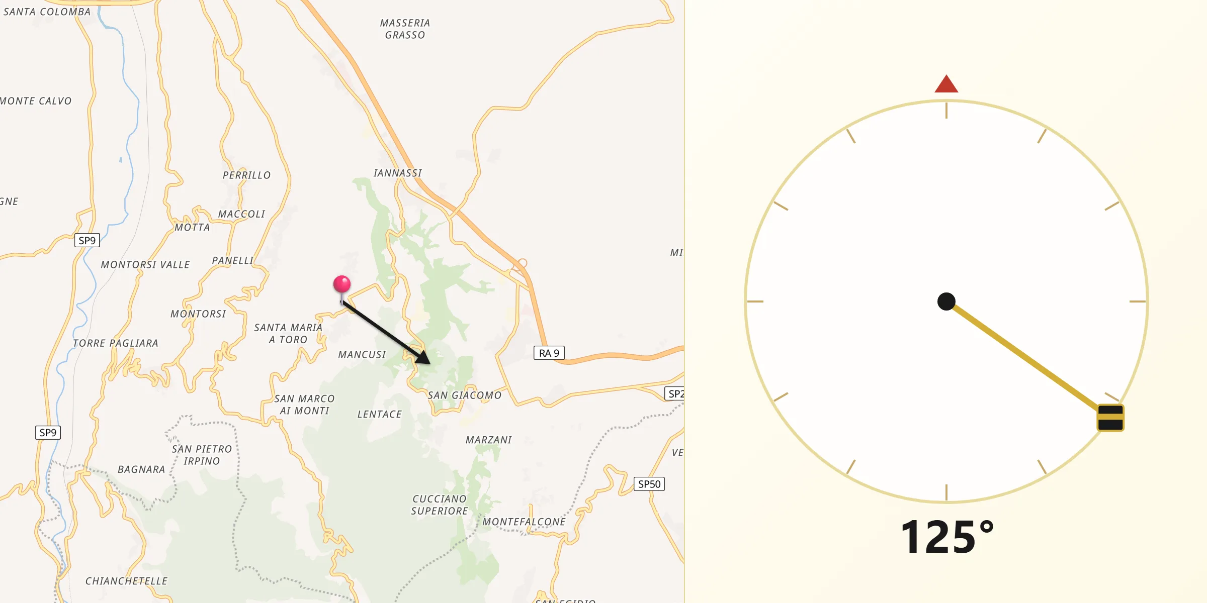 Direzione della Qibla da San Nicola Manfredi