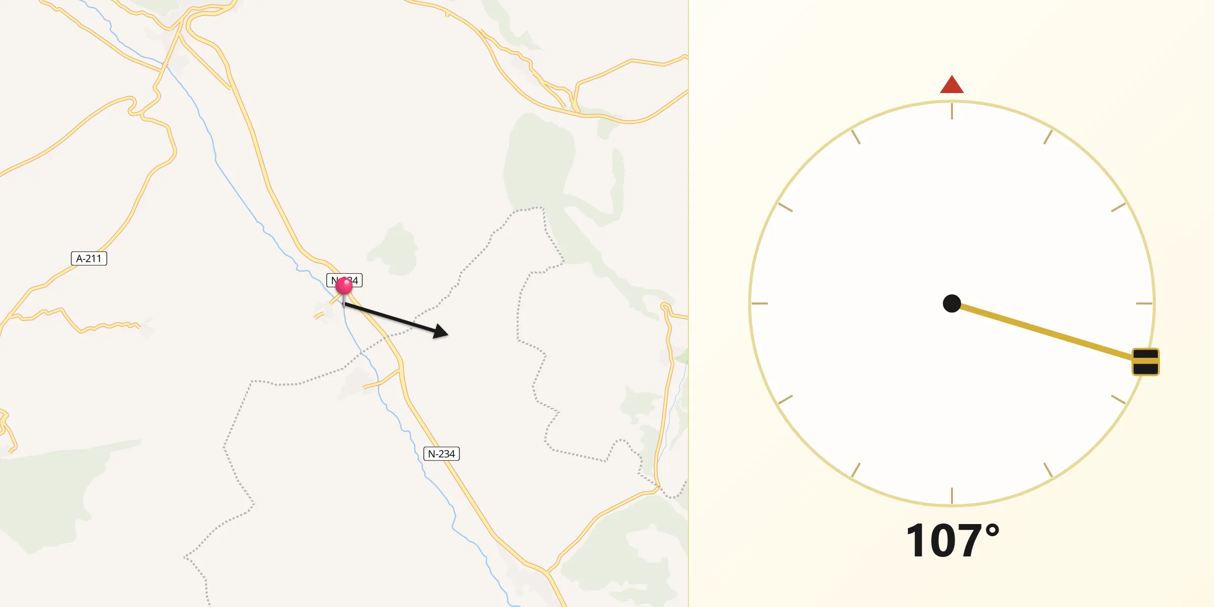 Dirección de la Qibla desde Villanueva de Jiloca