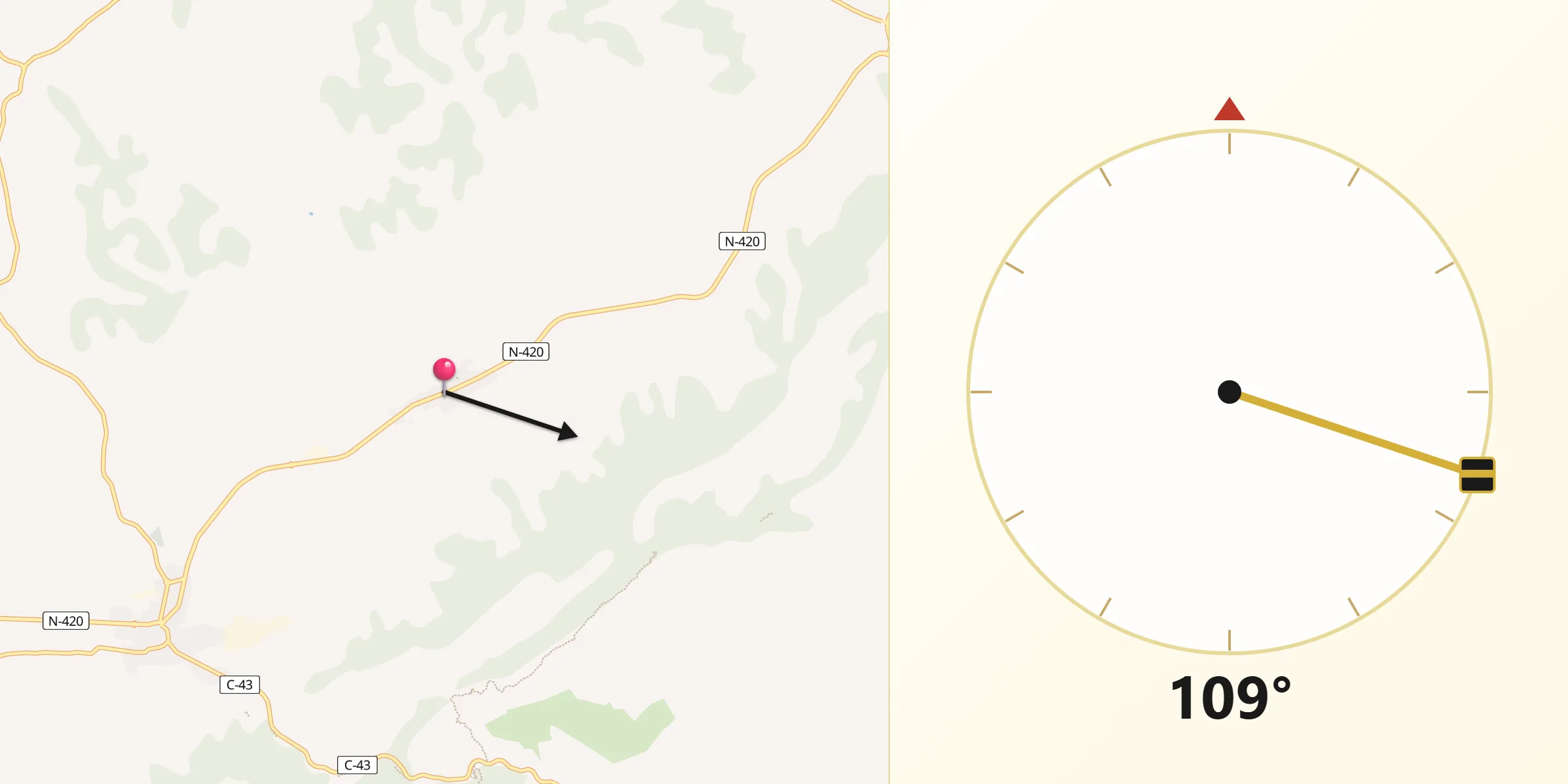 Dirección de la Qibla desde Corbera d'Ebre