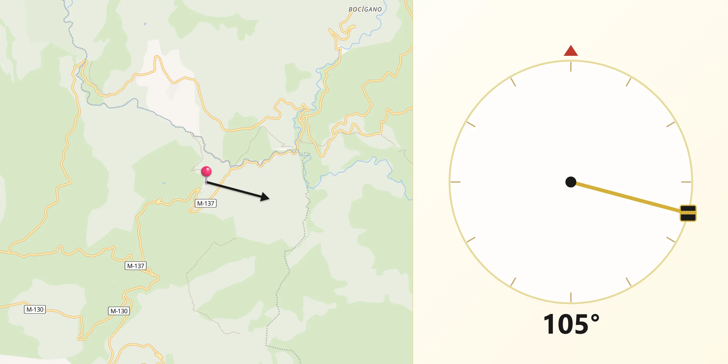 Dirección de la Qibla desde La Hiruela