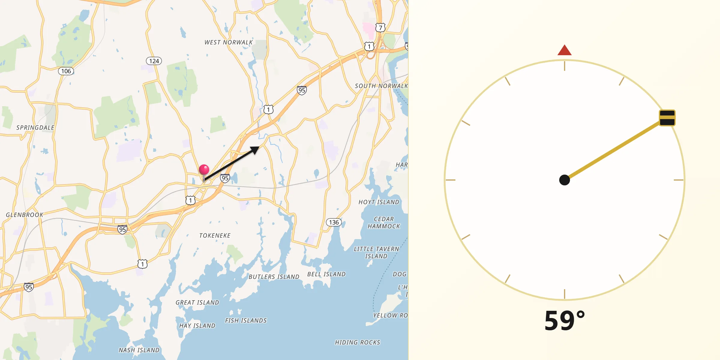 Qibla Direction from Darien