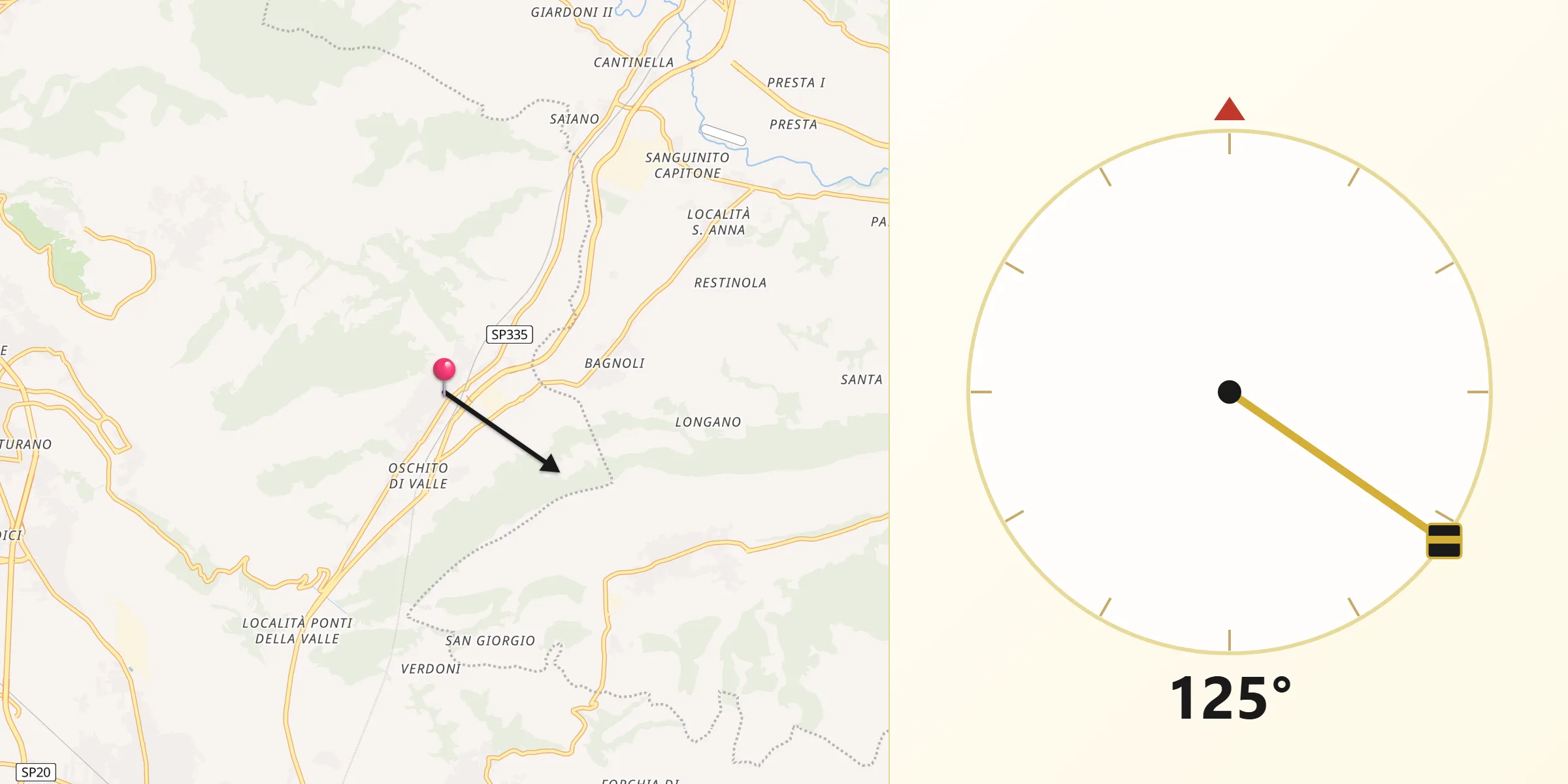 Direzione della Qibla da Valle di Maddaloni