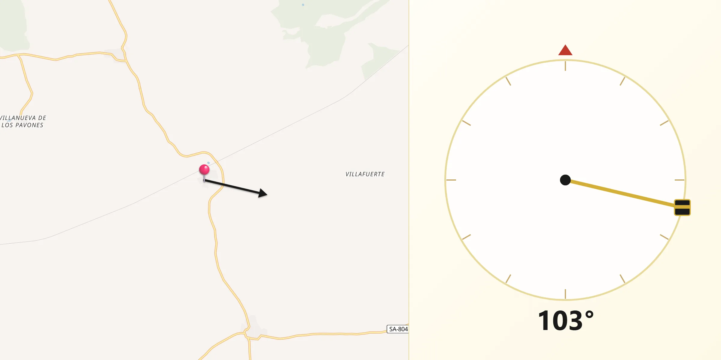 Dirección de la Qibla desde El Pedroso de la Armuña