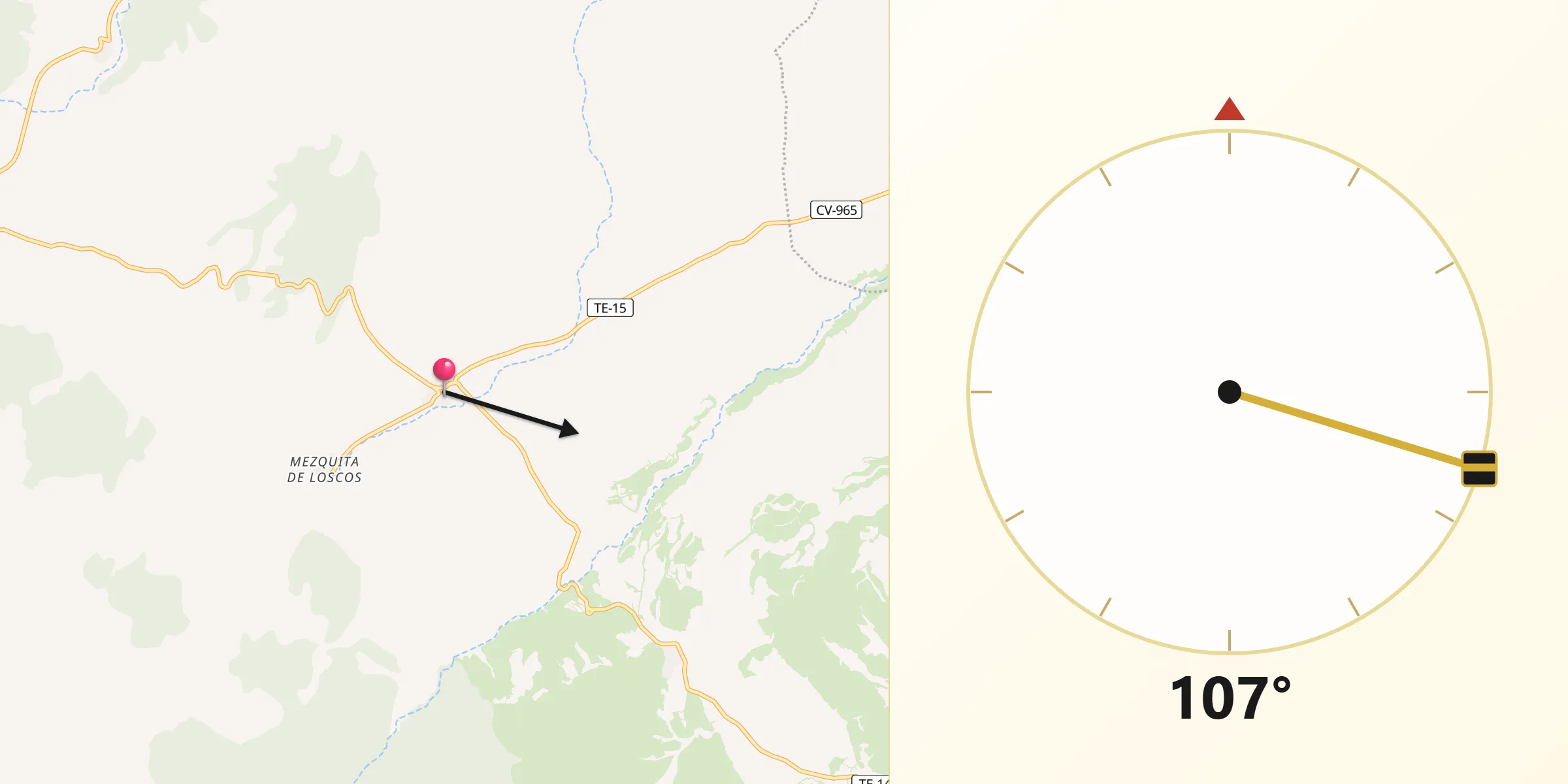 Dirección de la Qibla desde Loscos