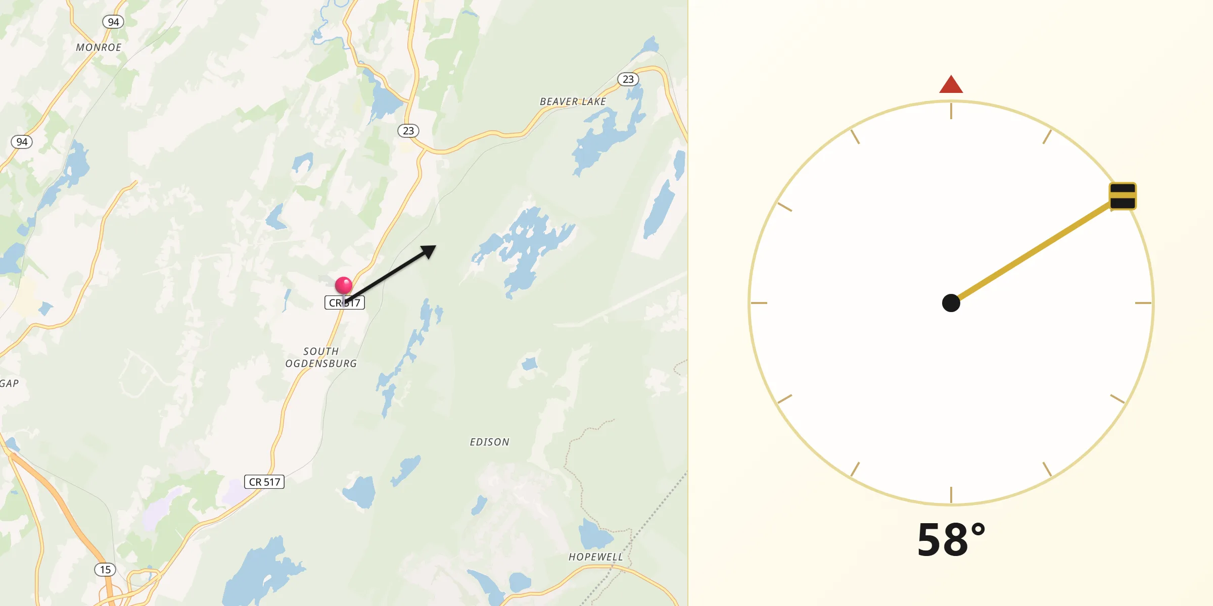 Qibla Direction from Ogdensburg