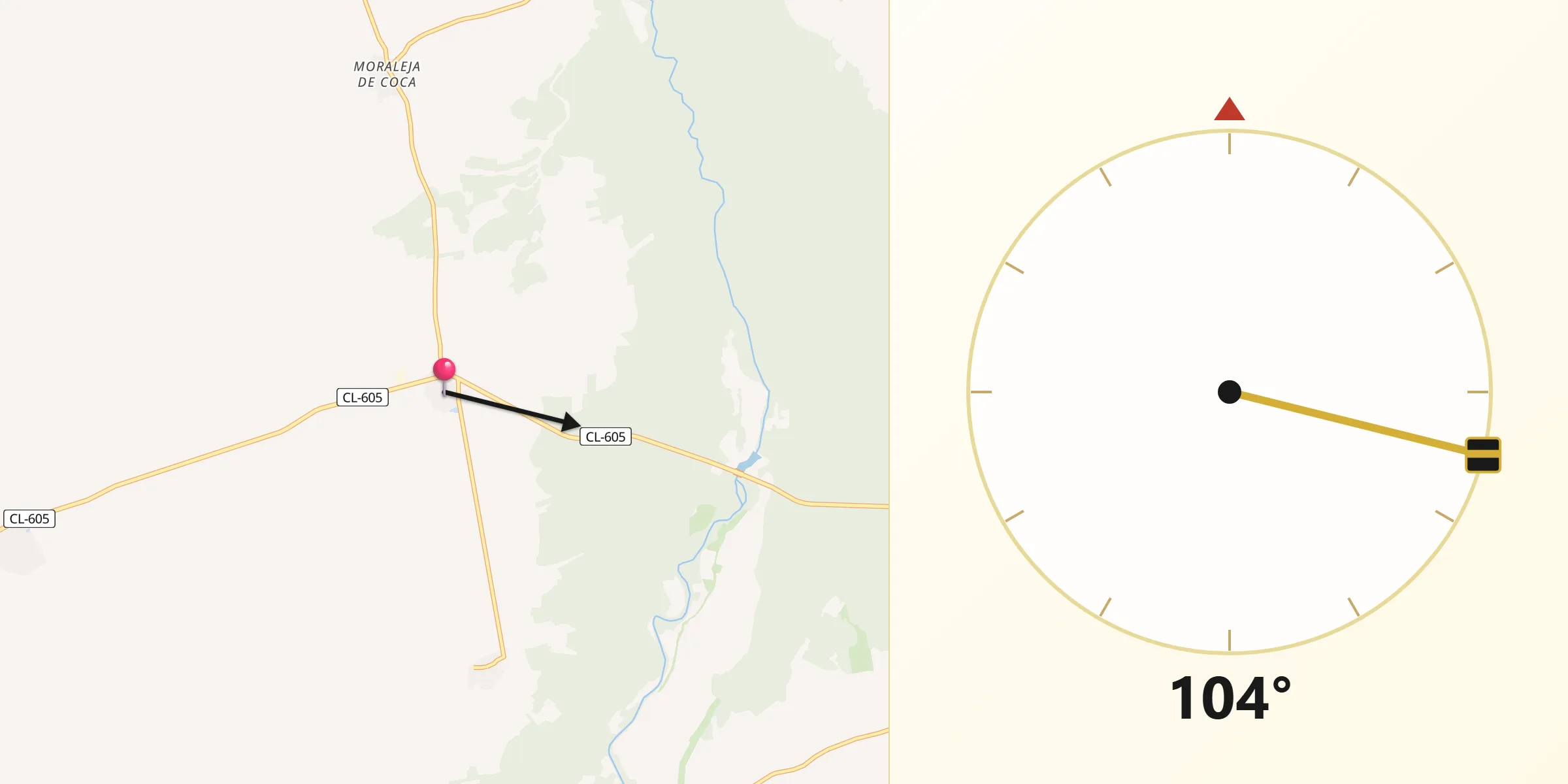 Dirección de la Qibla desde Aldeanueva del Codonal