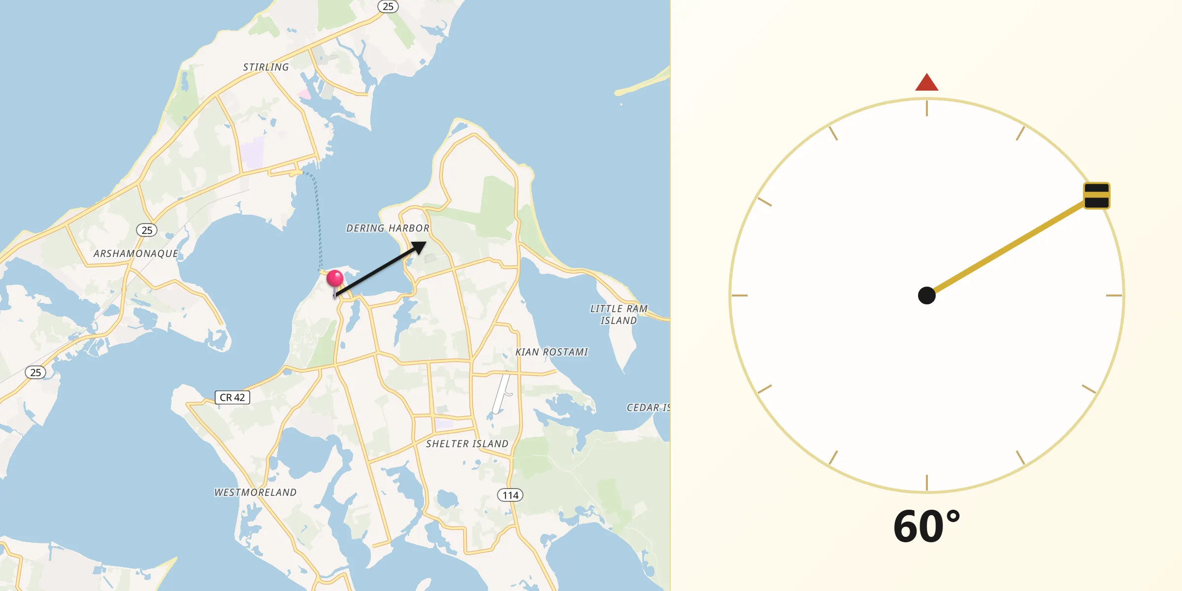 Qibla Direction from Shelter Island Heights