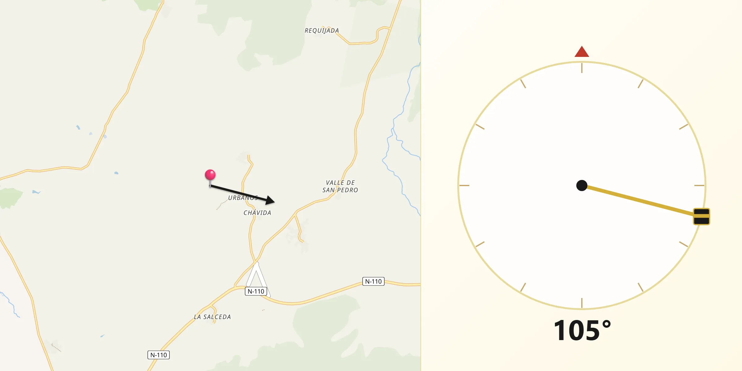 Dirección de la Qibla desde Santiuste de Pedraza