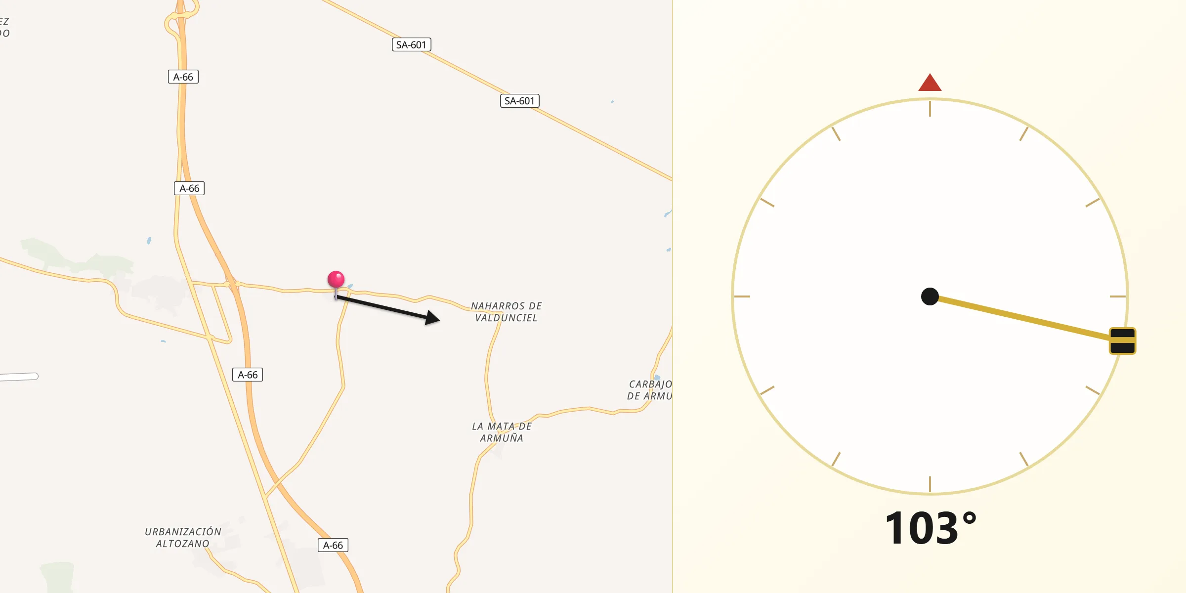 Dirección de la Qibla desde Valdunciel