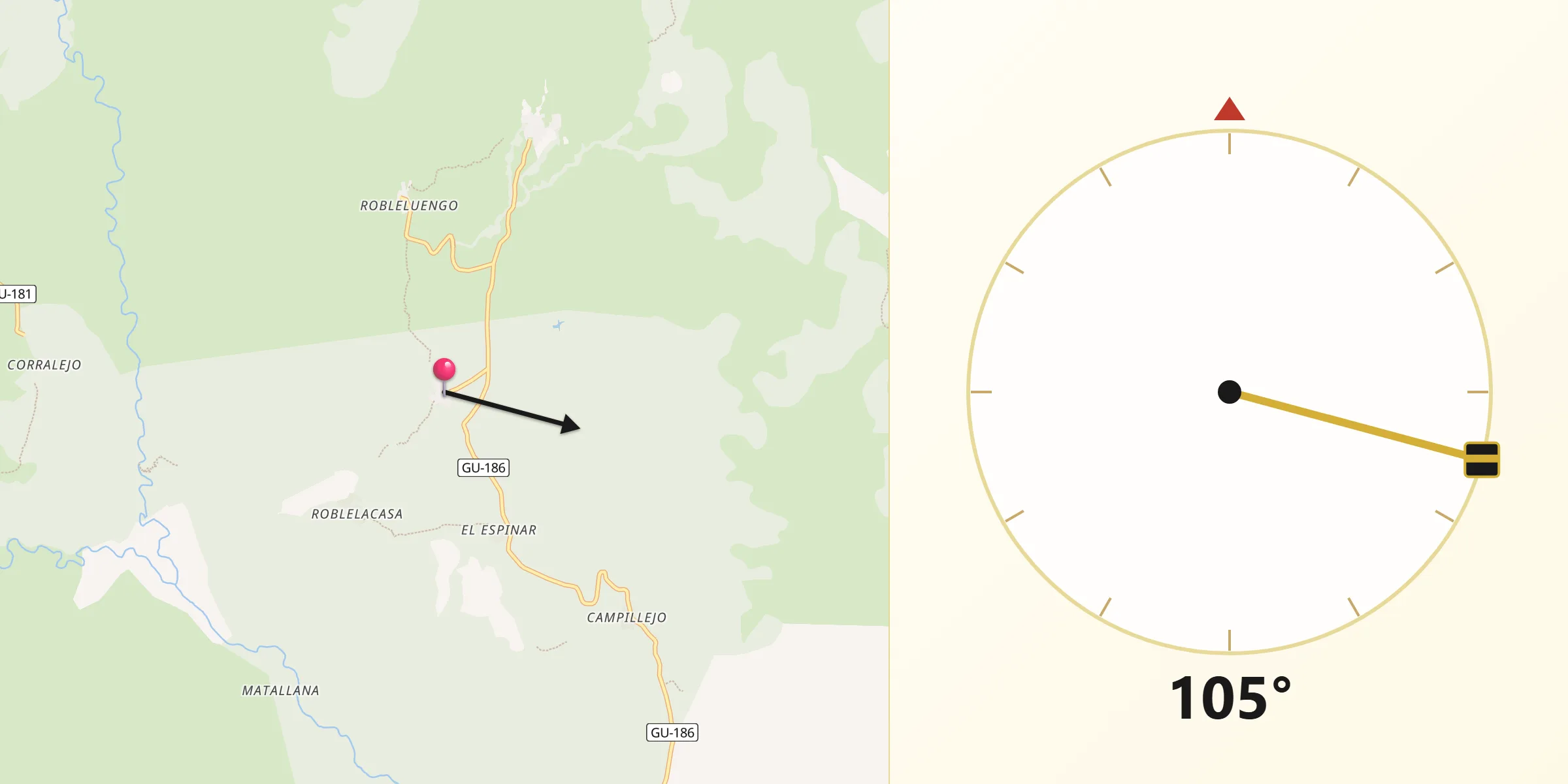 Dirección de la Qibla desde Campillo de Ranas