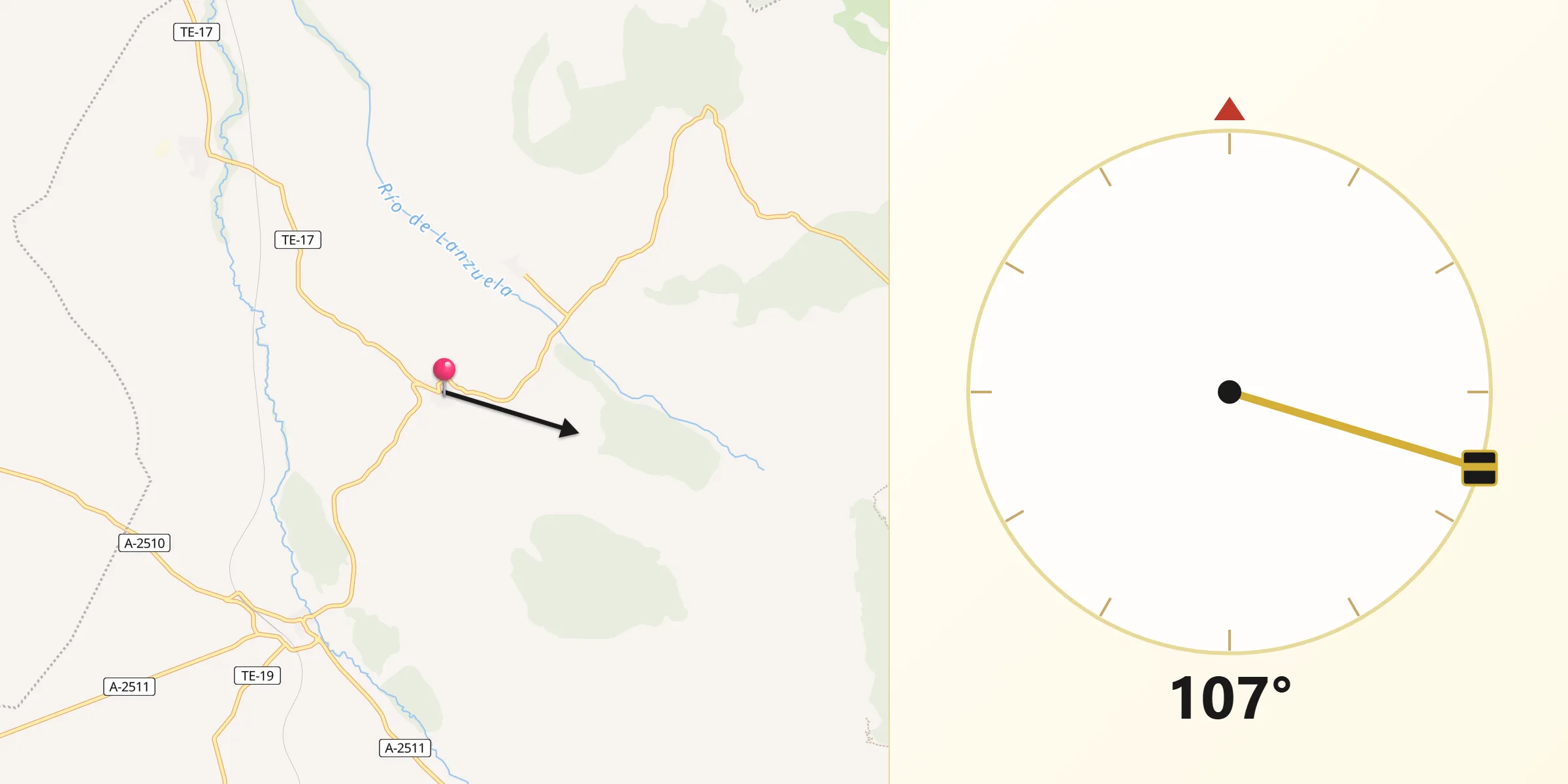 Dirección de la Qibla desde Cucalón