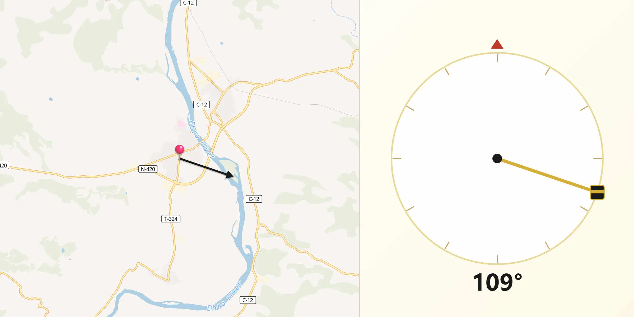 Dirección de la Qibla desde Móra d'Ebre