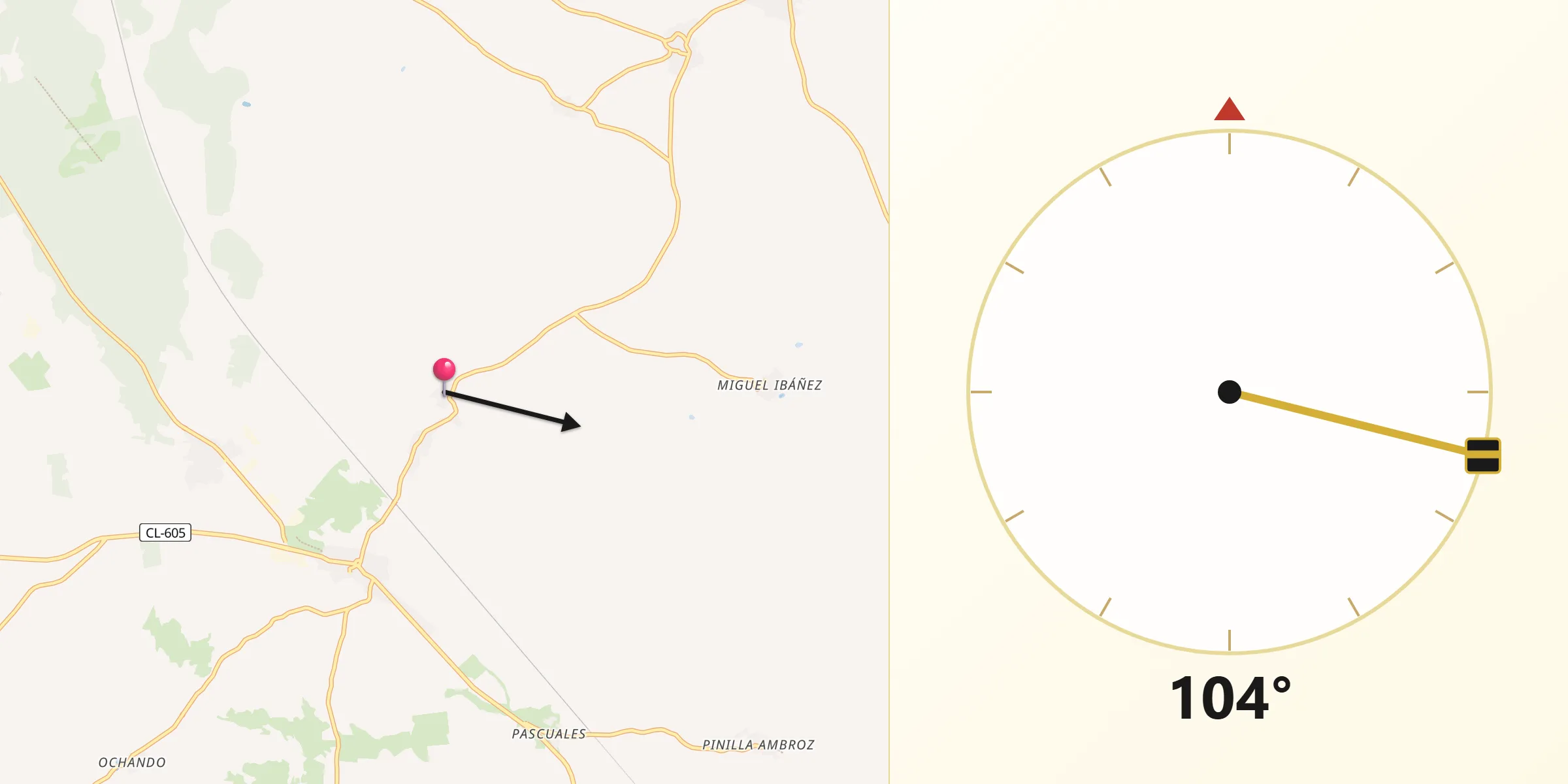 Dirección de la Qibla desde Ortigosa de Pestaño