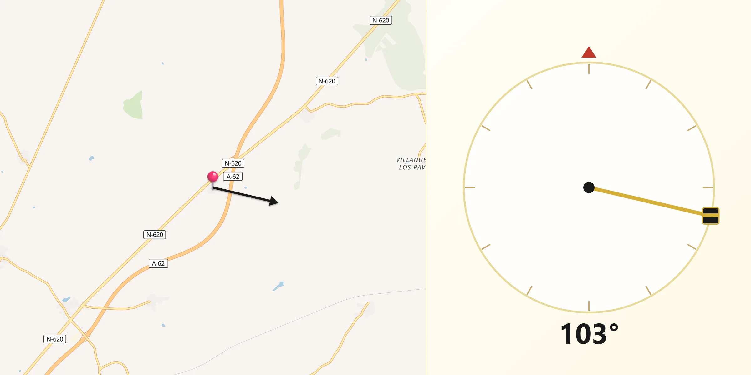 Dirección de la Qibla desde Pajares de la Laguna