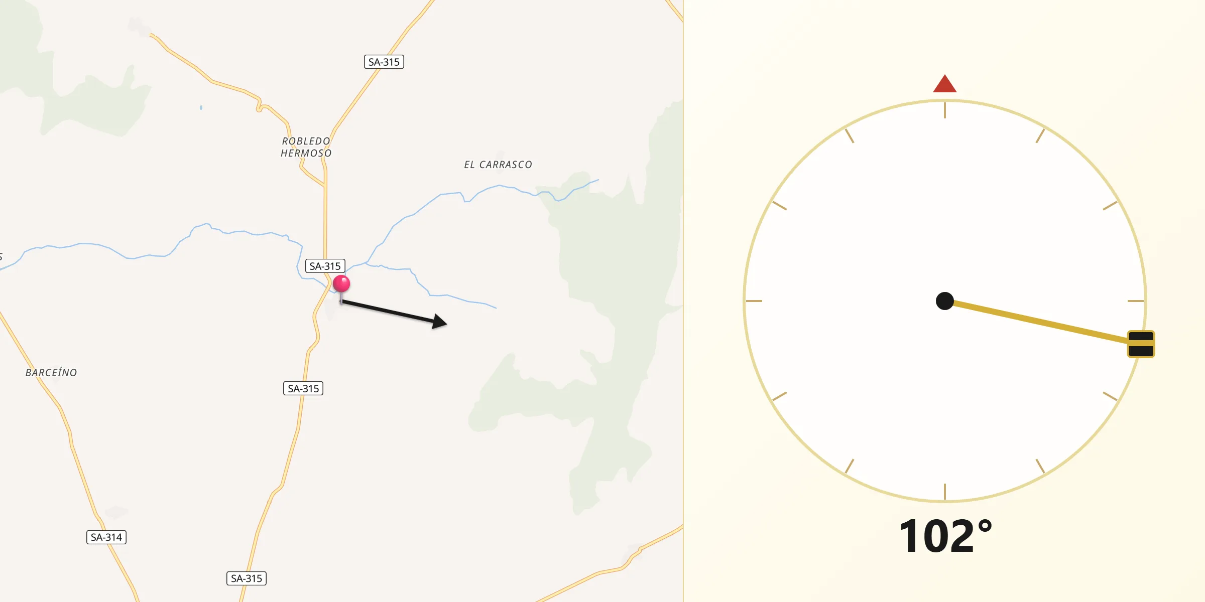 Dirección de la Qibla desde Sanchón de la Ribera