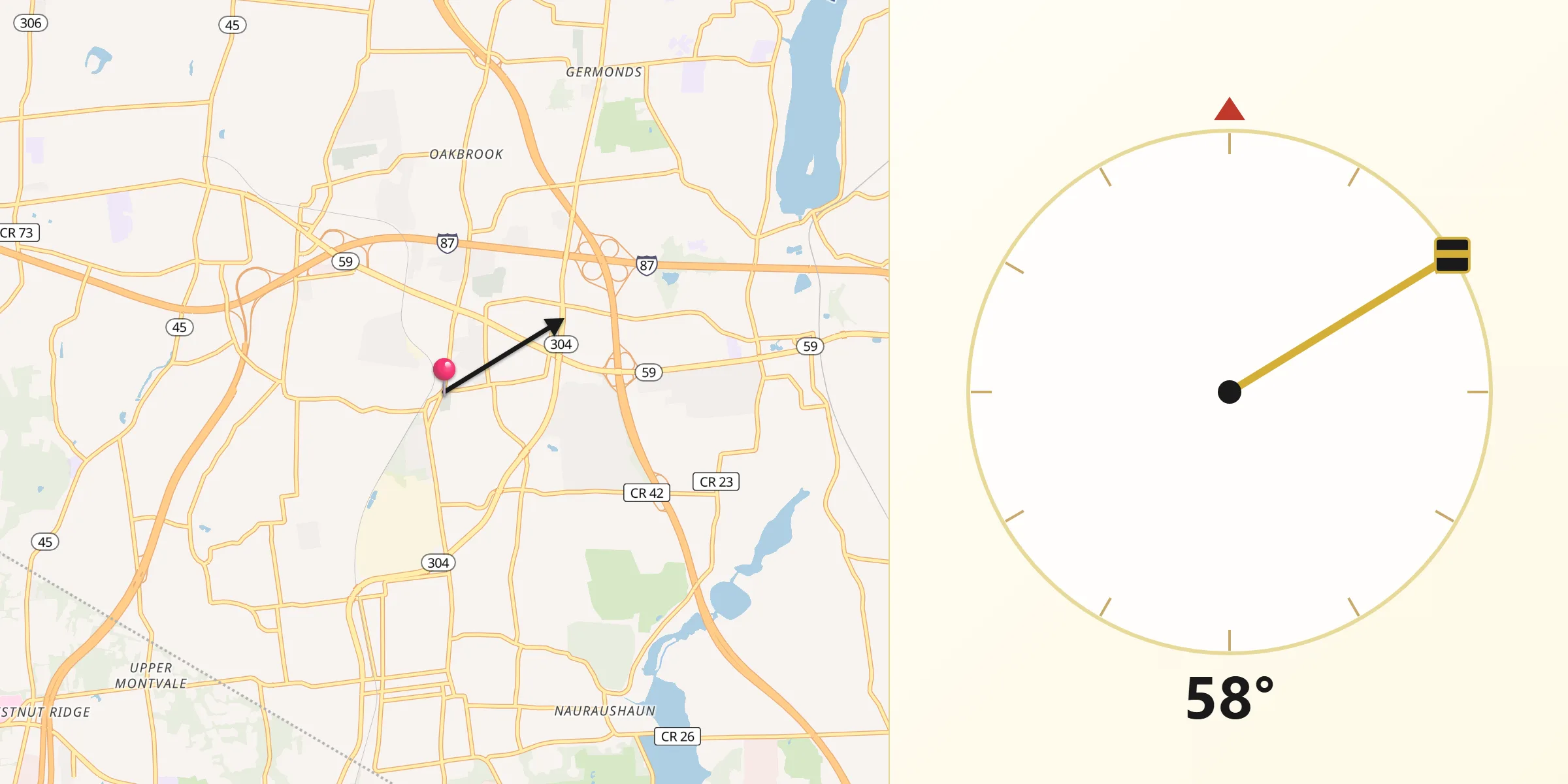 Qibla Direction from Nanuet