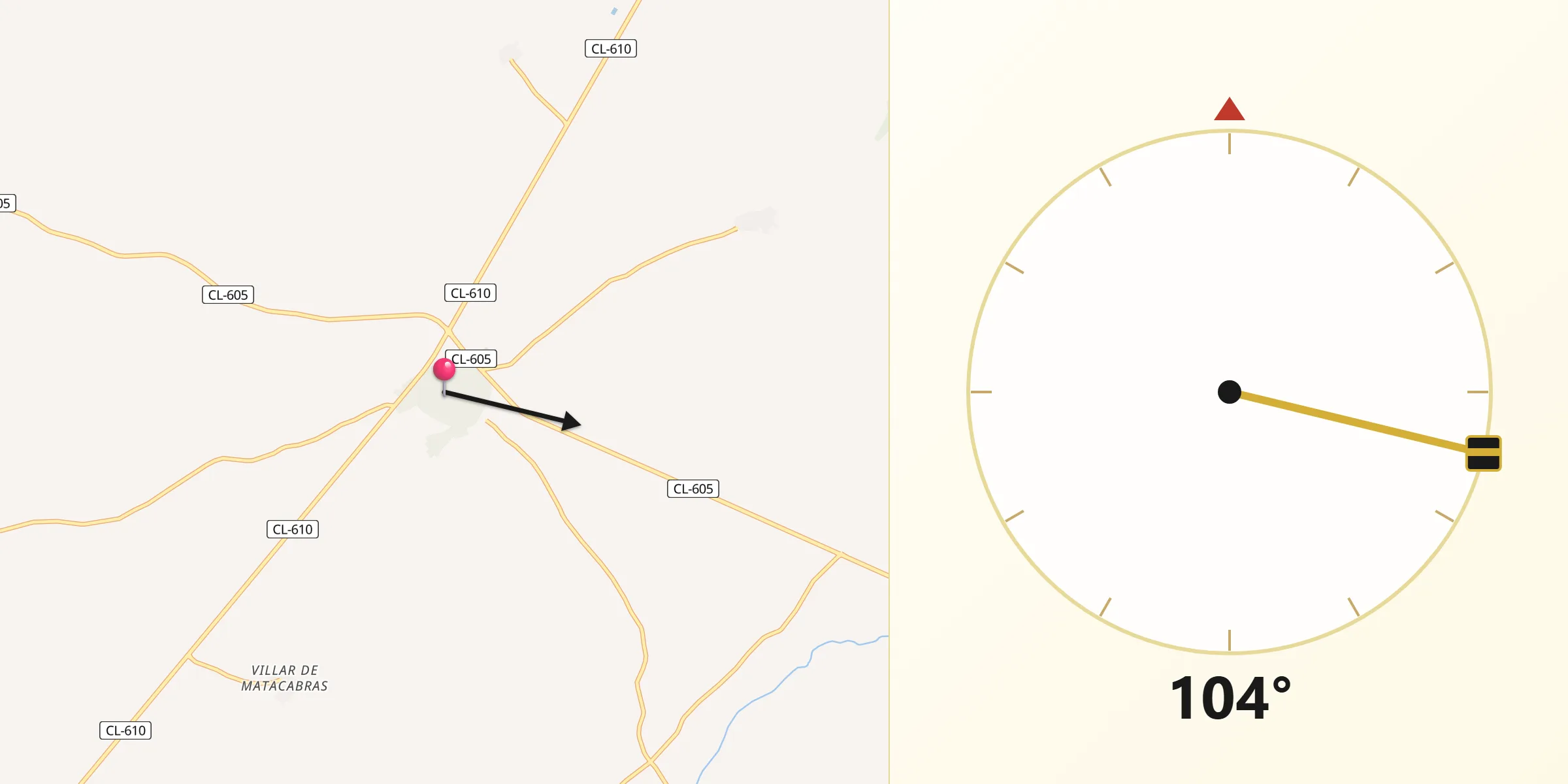 Dirección de la Qibla desde Madrigal de las Altas Torres