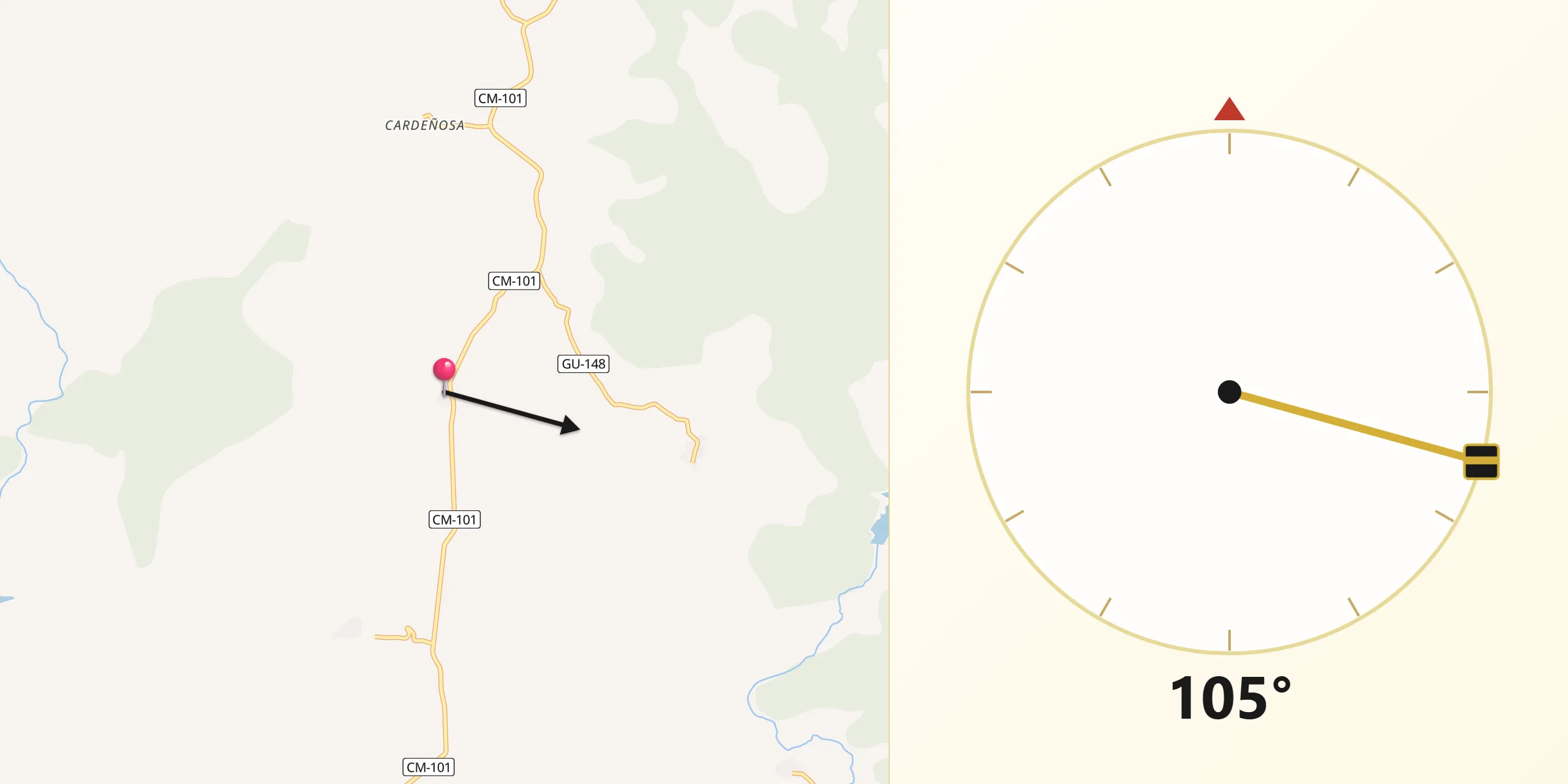 Dirección de la Qibla desde Rebollosa de Jadraque