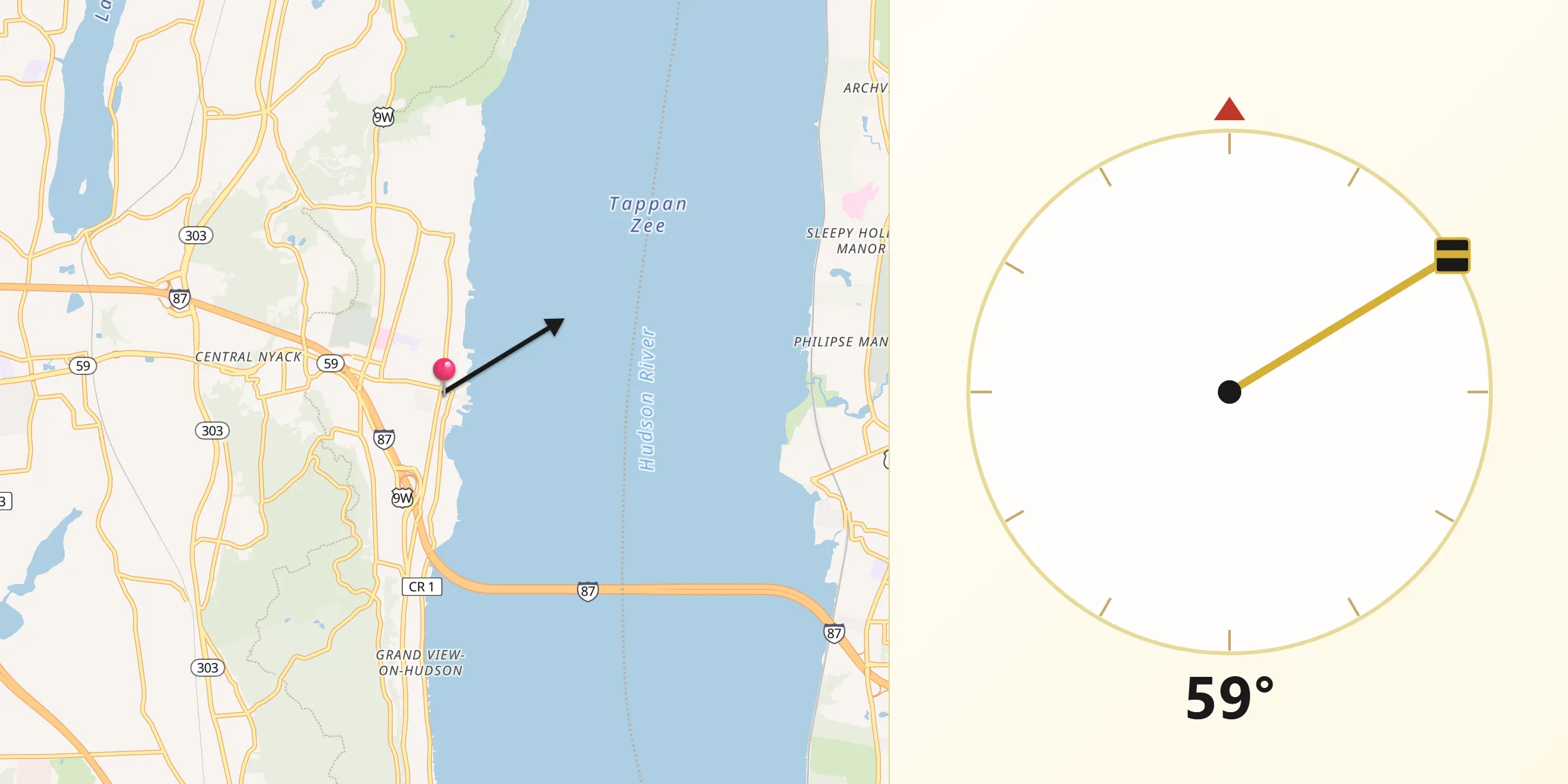 Qibla Direction from Nyack