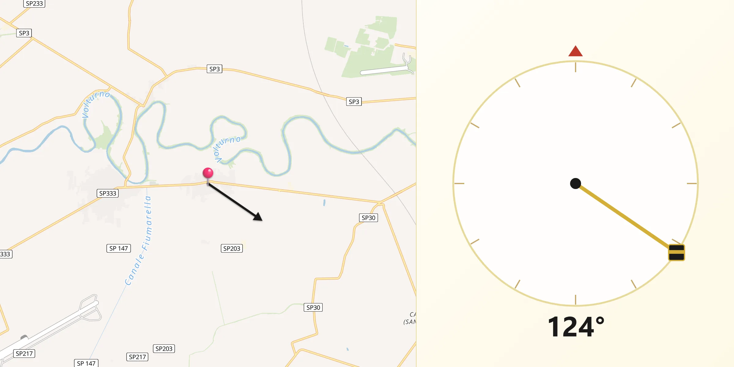 Direzione della Qibla da Santa Maria la Fossa