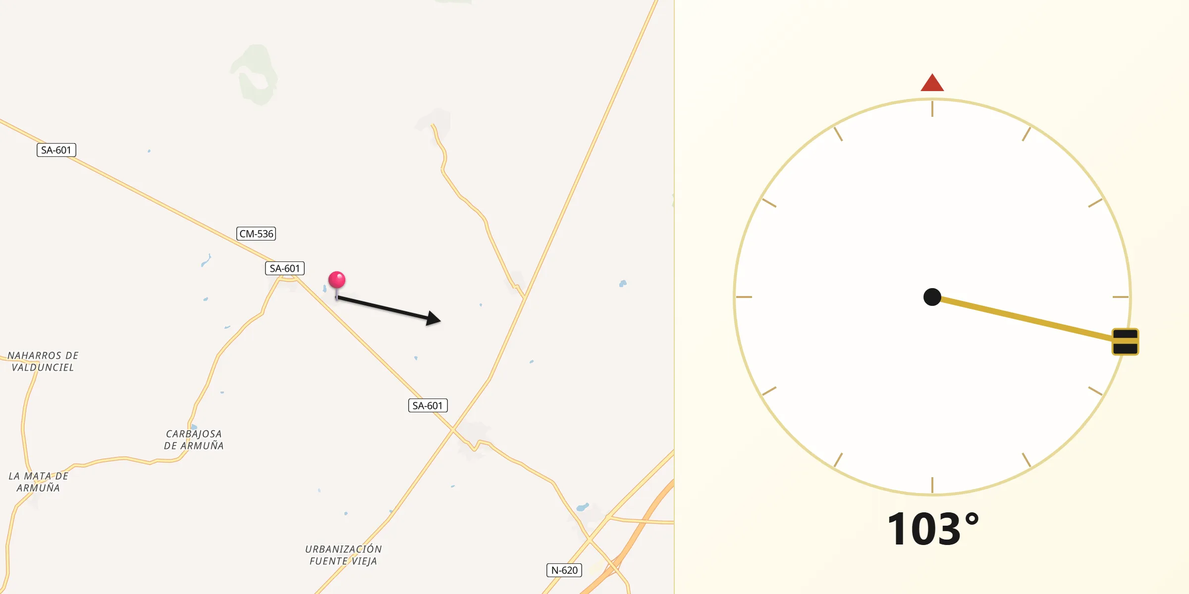 Dirección de la Qibla desde Negrilla de Palencia