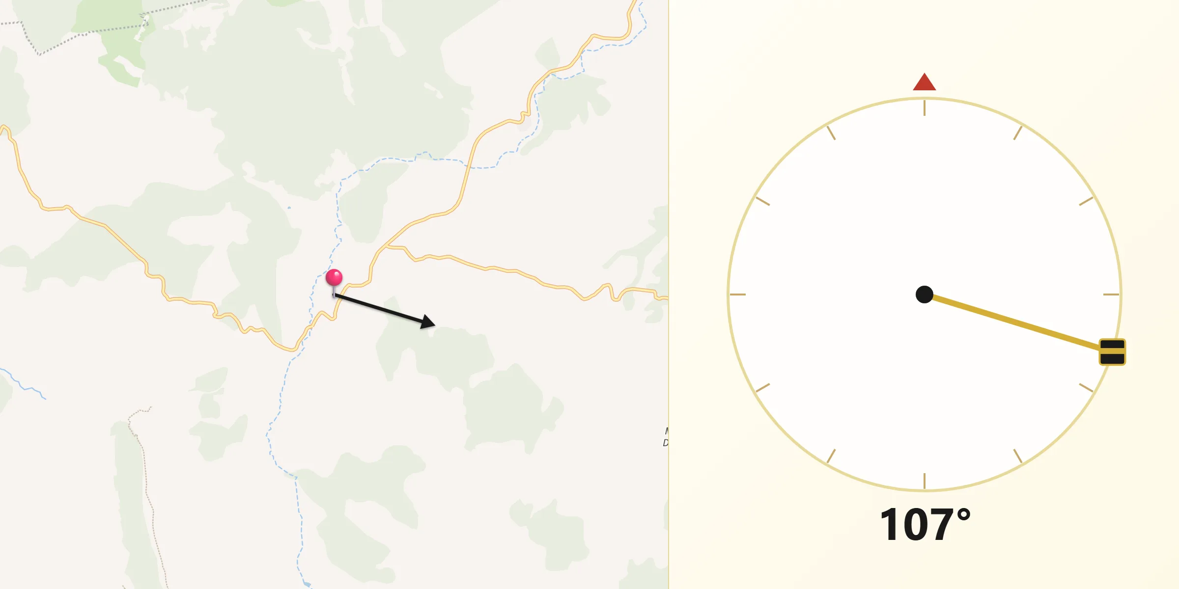 Dirección de la Qibla desde Bádenas